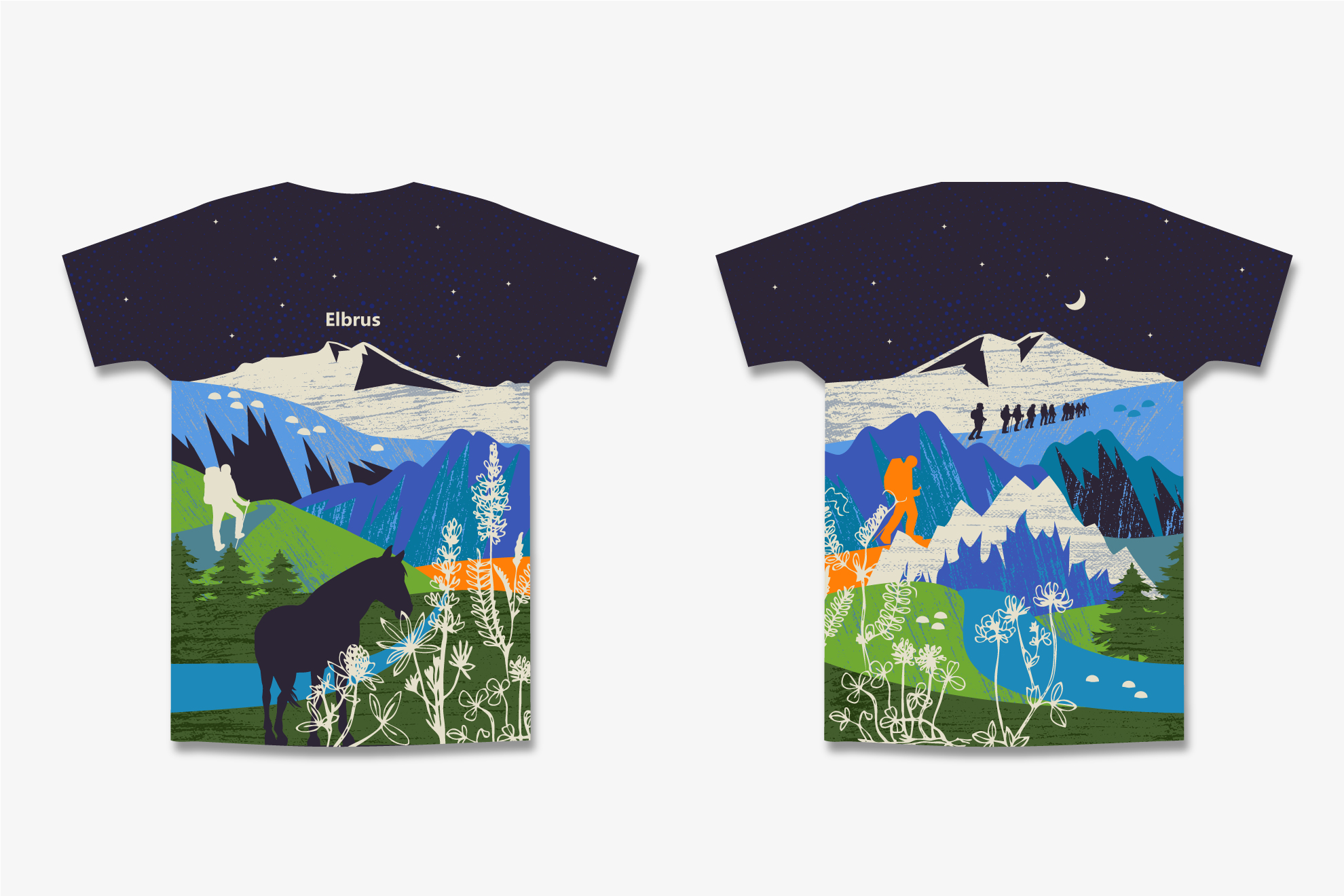 Принт на футболку с полной запечаткой "Эльбрус" — Изображение №1 — Брендинг, Иллюстрация на Dprofile