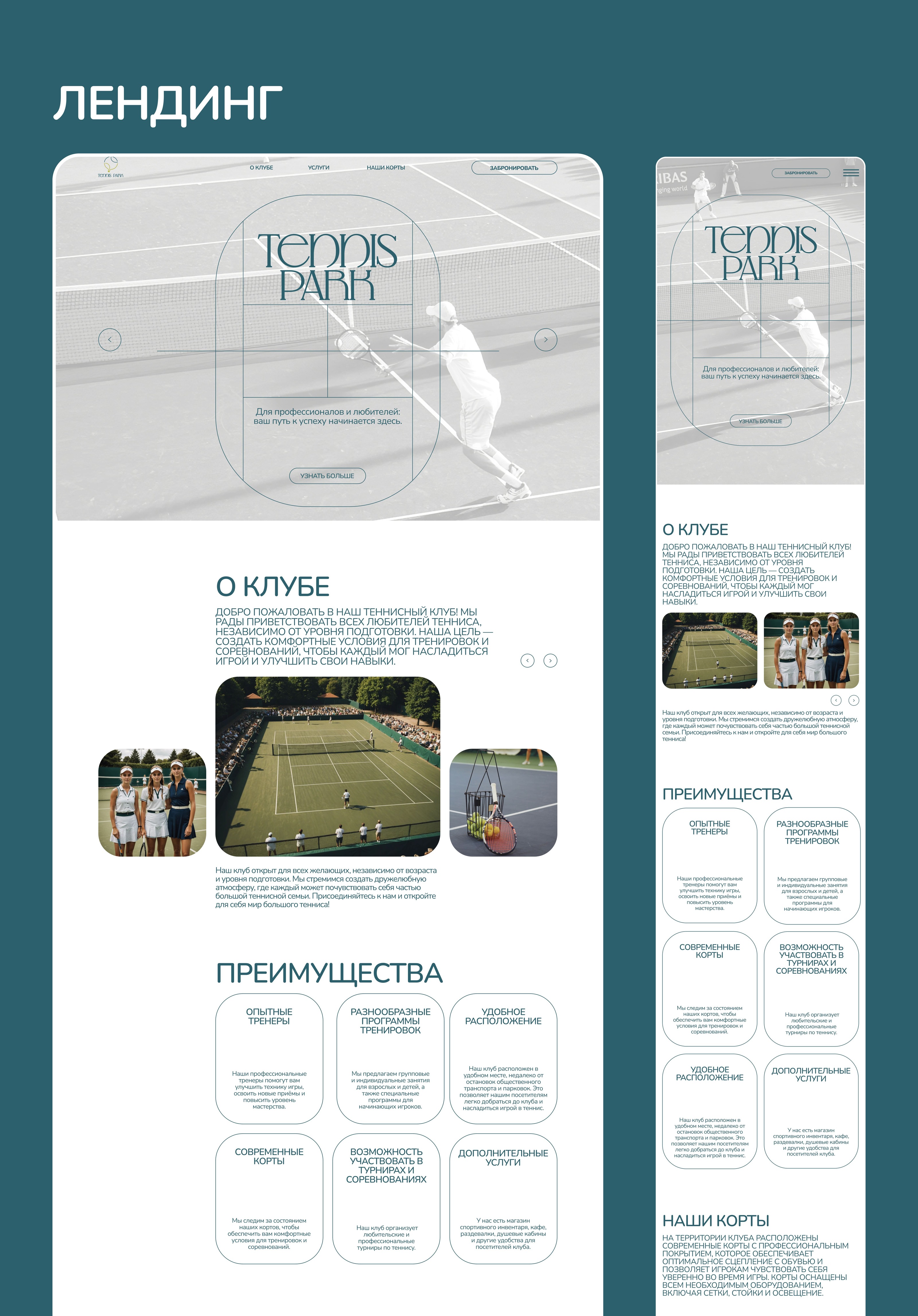 landing page | Tennis Park | Теннный клуб | Лендинг — Изображение №4 — Интерфейсы, Анимация на Dprofile