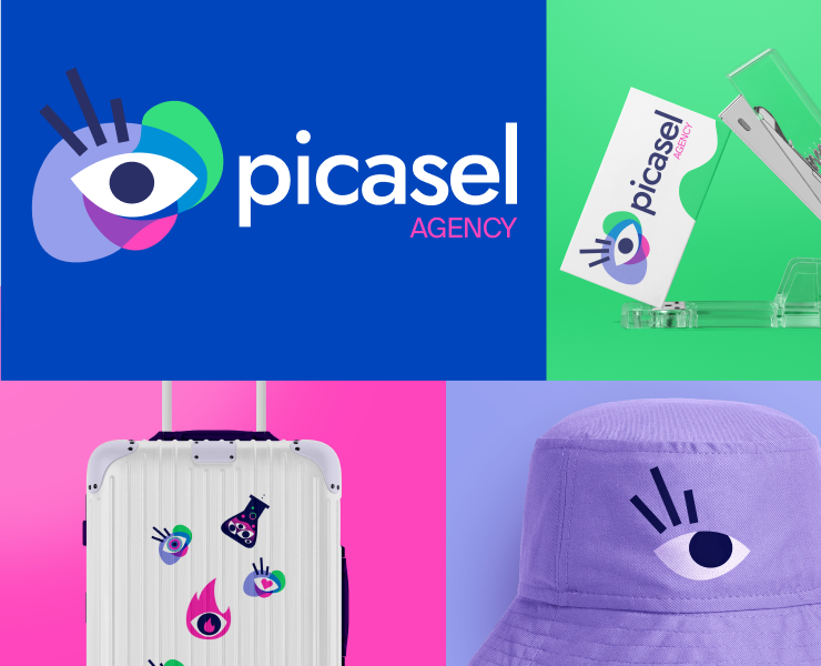 Picasel Agency айдентика/мерч — Брендинг, Анимация на Dprofile