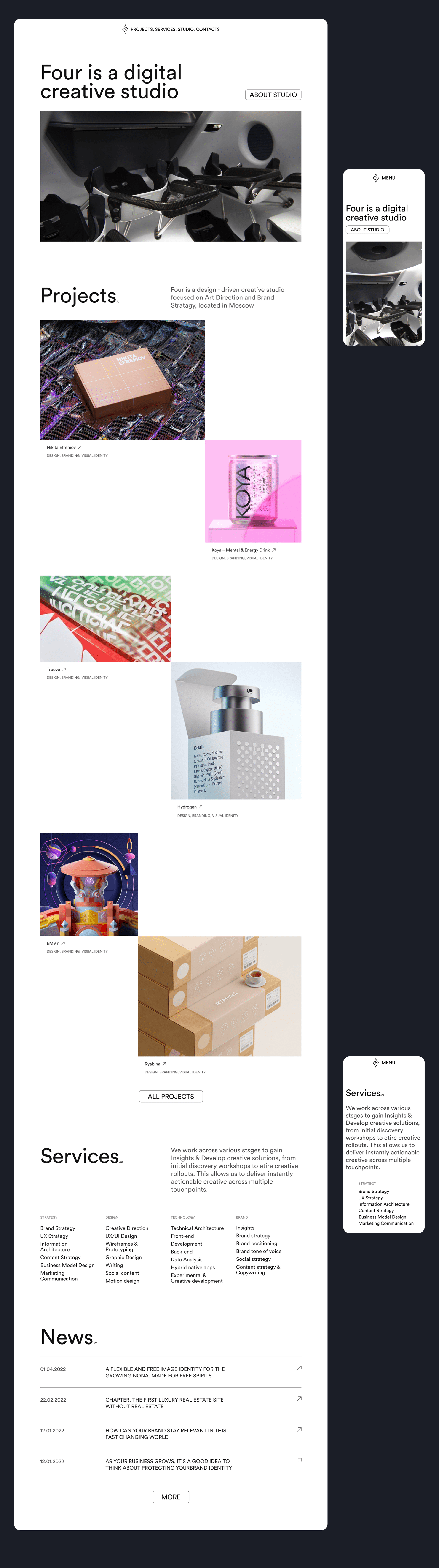 FOUR.STUDIO | website concept — Изображение №2 — Интерфейсы, Брендинг на Dprofile