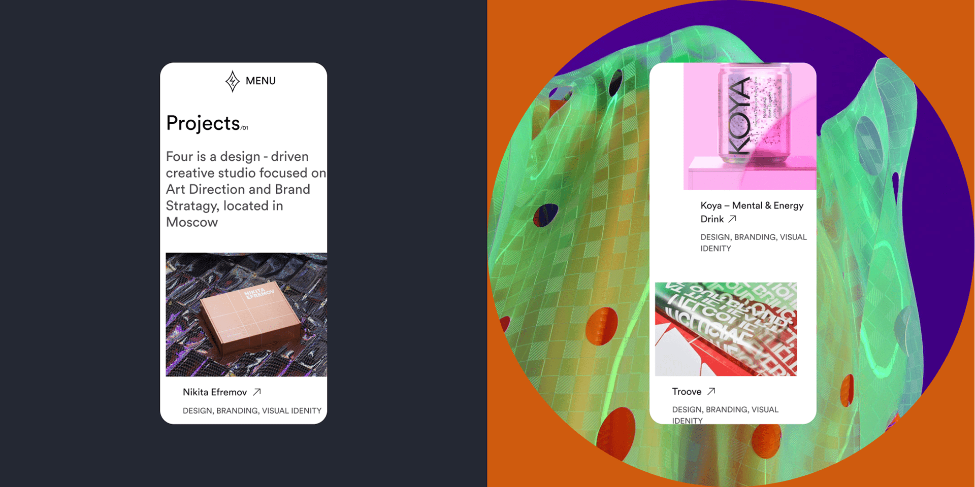 FOUR.STUDIO | website concept — Изображение №3 — Интерфейсы, Брендинг на Dprofile