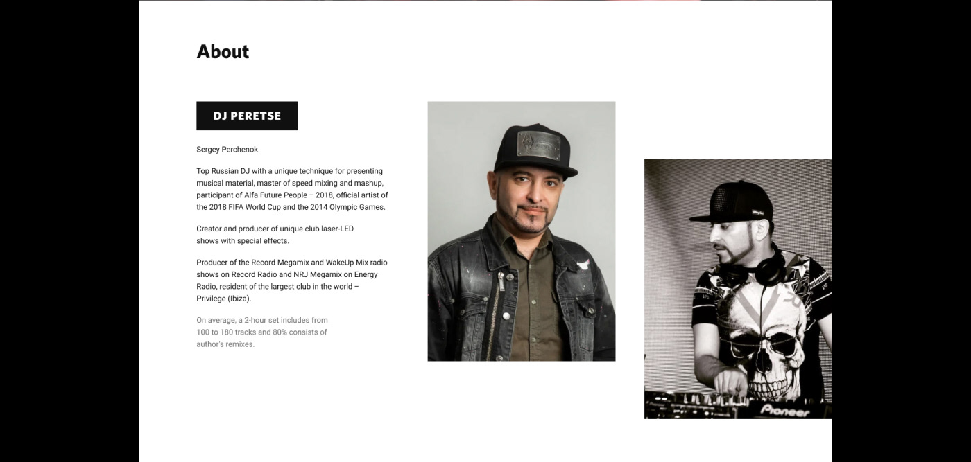 Website for DJ Peretse — Изображение №3 — Интерфейсы на Dprofile