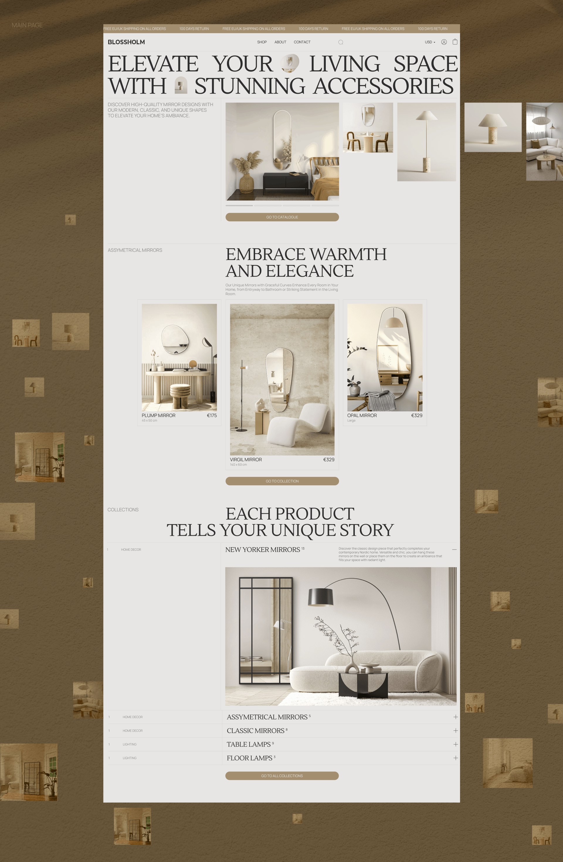 Blossholm Home Decor e-commerce — Изображение №2 — Интерфейсы, Анимация на Dprofile