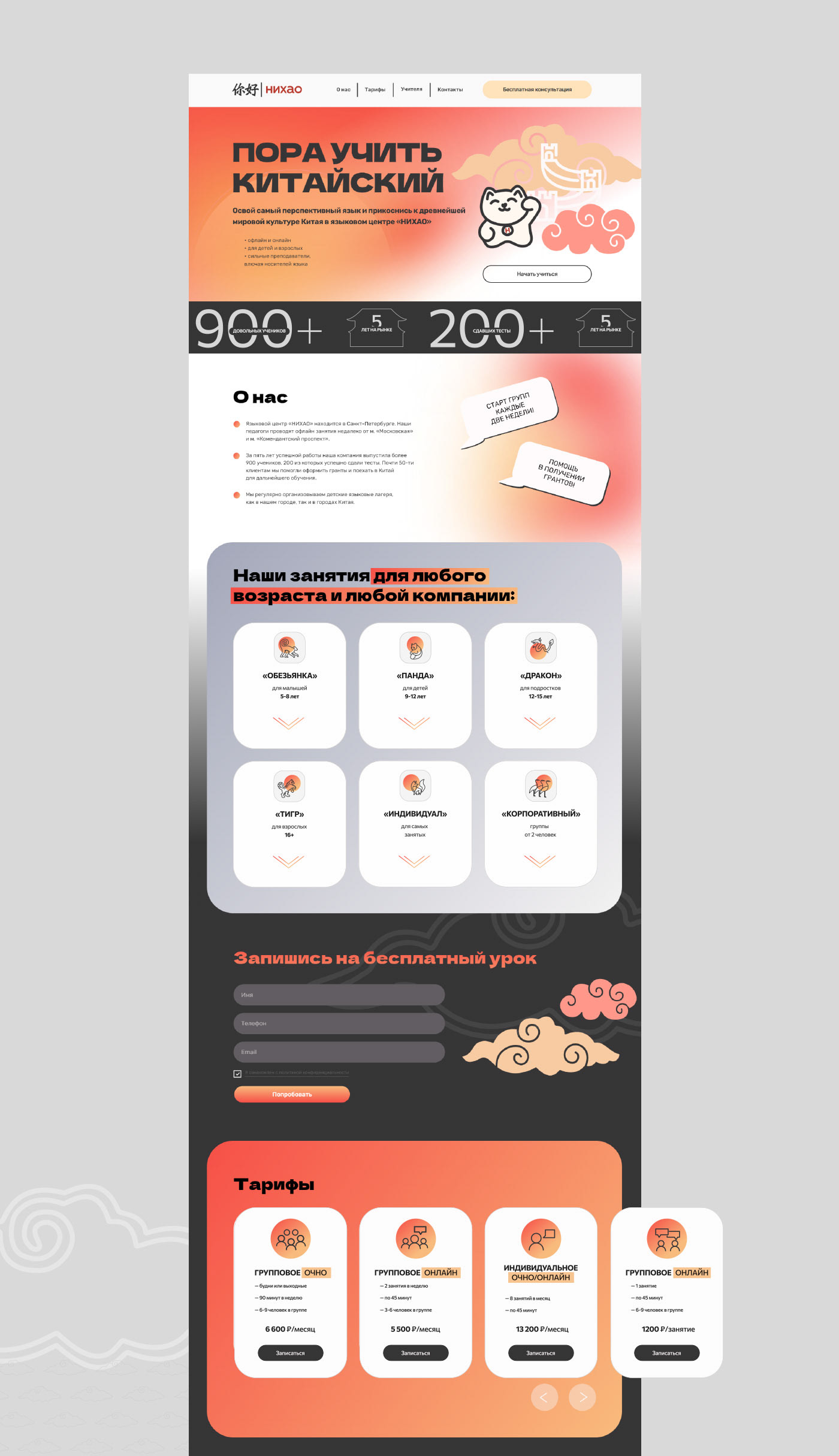 Chinese language school Landing page — Изображение №4 — Интерфейсы, Анимация на Dprofile