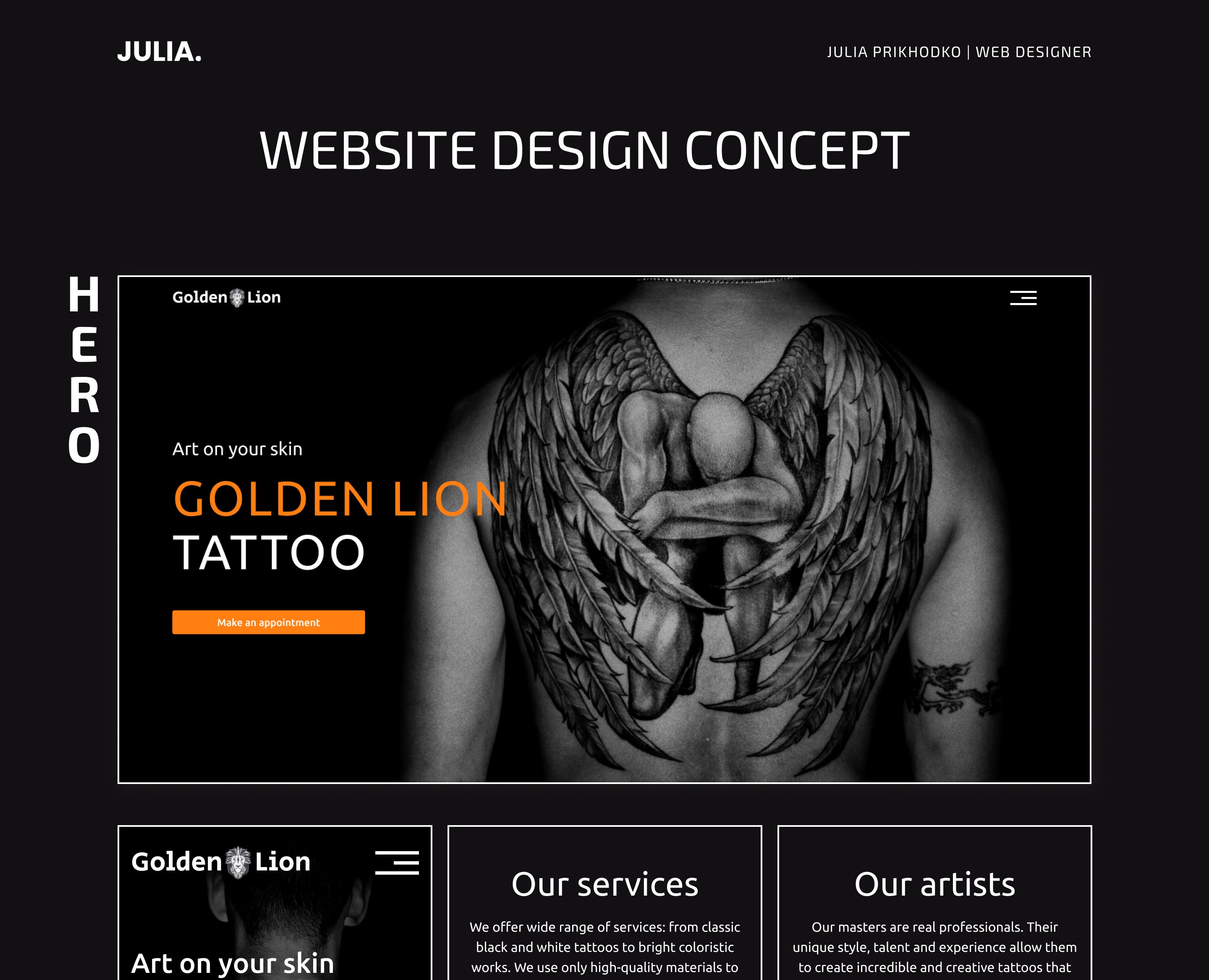 Дизайн концепт лэндинга тату студии — Интерфейсы на Dprofile