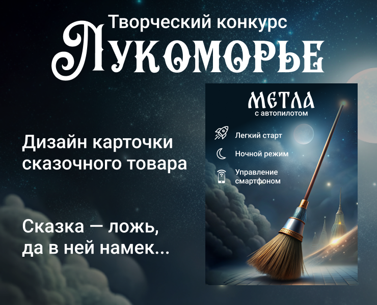 Дизайн карточки сказочного товара "Метла с автопилотом" — Иллюстрация, Маркетинг на Dprofile