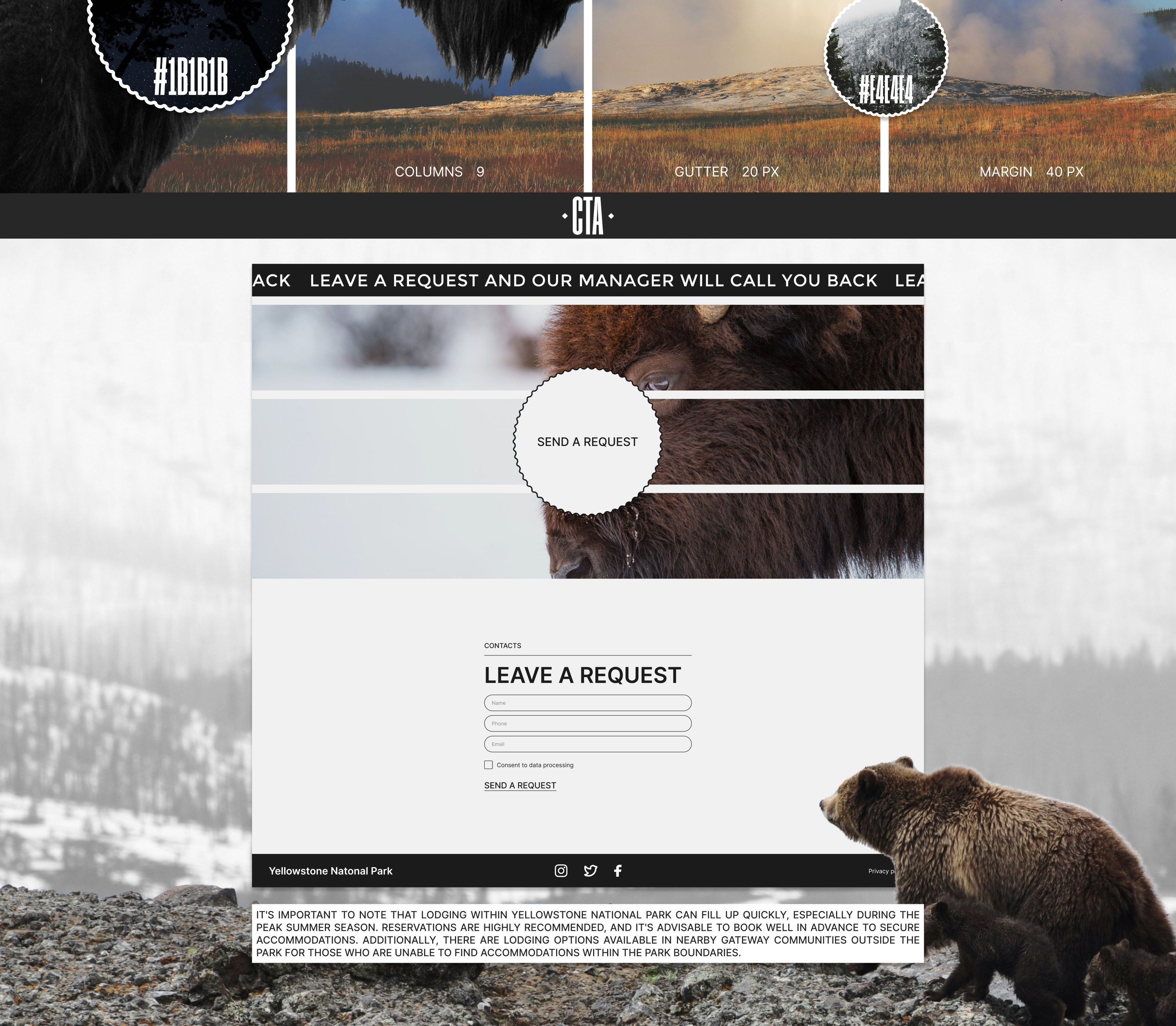 YELLOWSTONE NATIPNAL PARK | LANDING PAGE REDESIGN — Изображение №6 — Интерфейсы, Брендинг на Dprofile