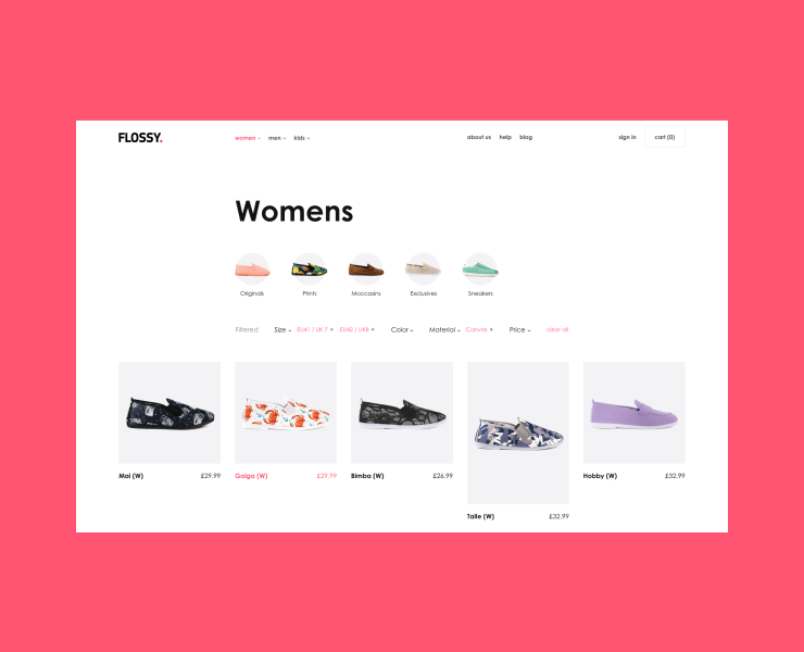 Flossy — редизайн онлайн-магазина обуви — Интерфейсы на Dprofile