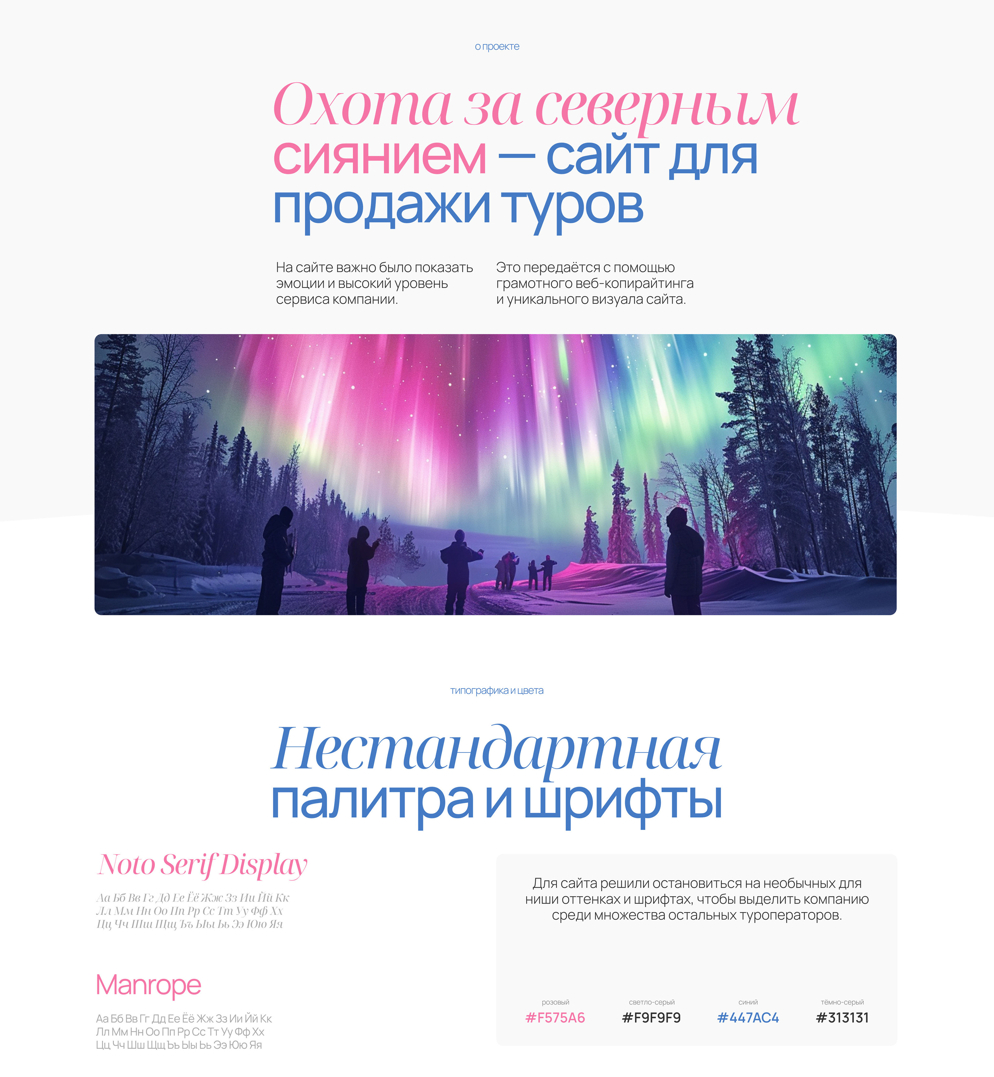 ОХОТА ЗА СЕВЕРНЫМ СИЯНИЕМ // Сайт для продажи туров — Изображение №2 — Интерфейсы, Анимация на Dprofile
