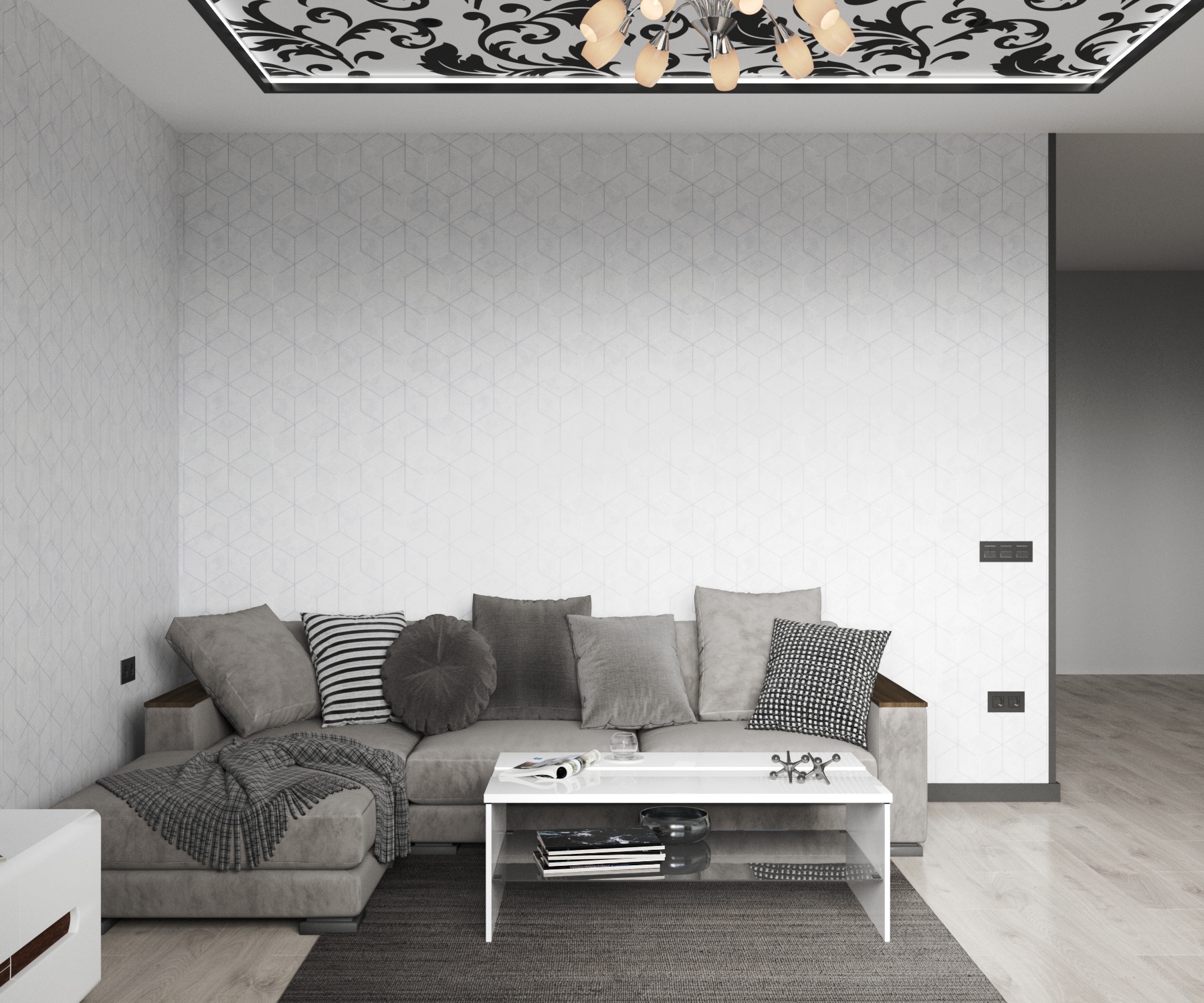 Интерьер чёрно-белой кухни-гостиной — Изображение №6 — 3D на Dprofile