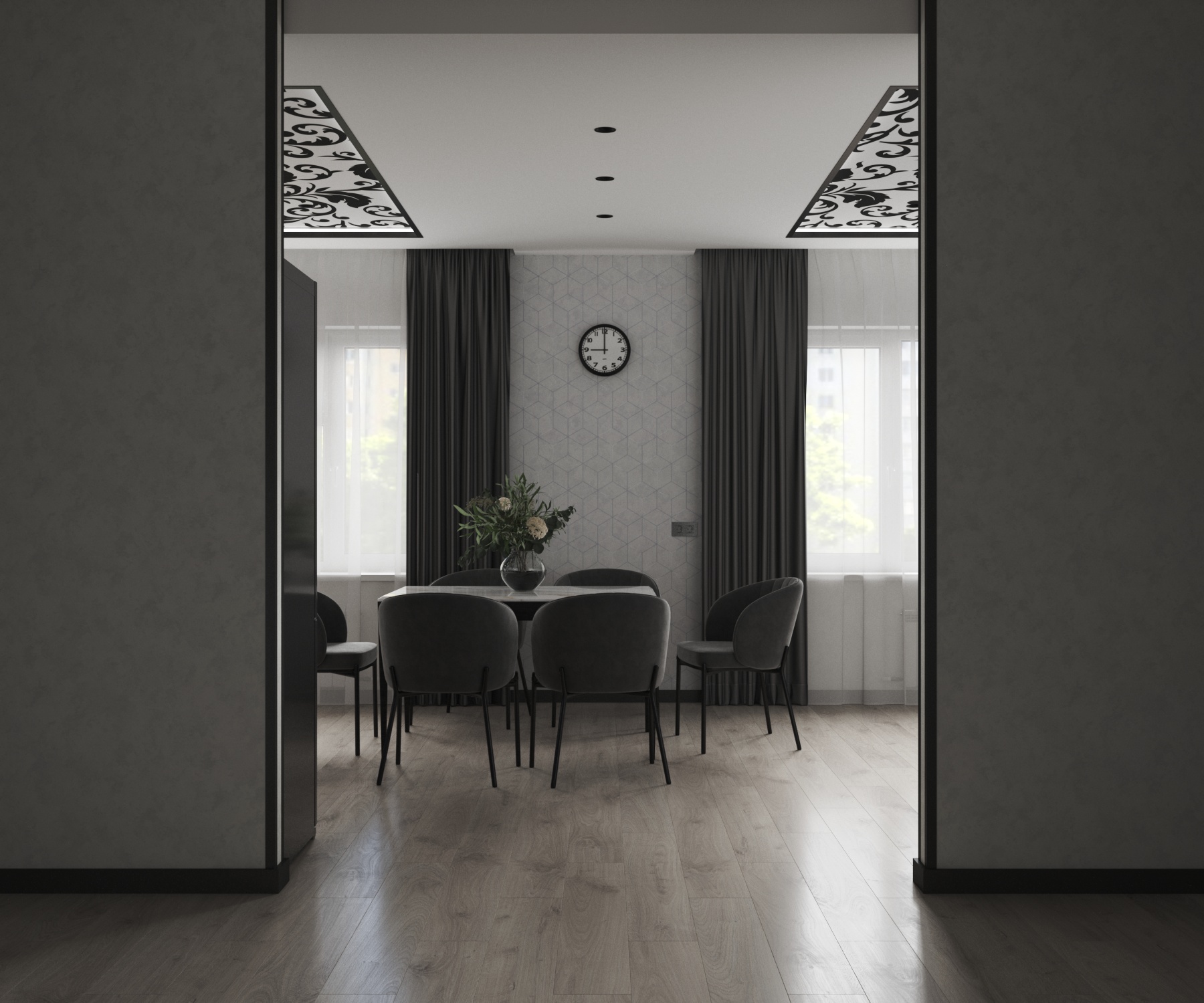 Интерьер чёрно-белой кухни-гостиной — Изображение №3 — 3D на Dprofile