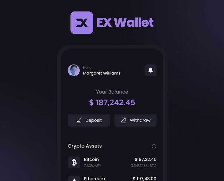 EX Crypto Wallet App — Интерфейсы, Анимация на Dprofile