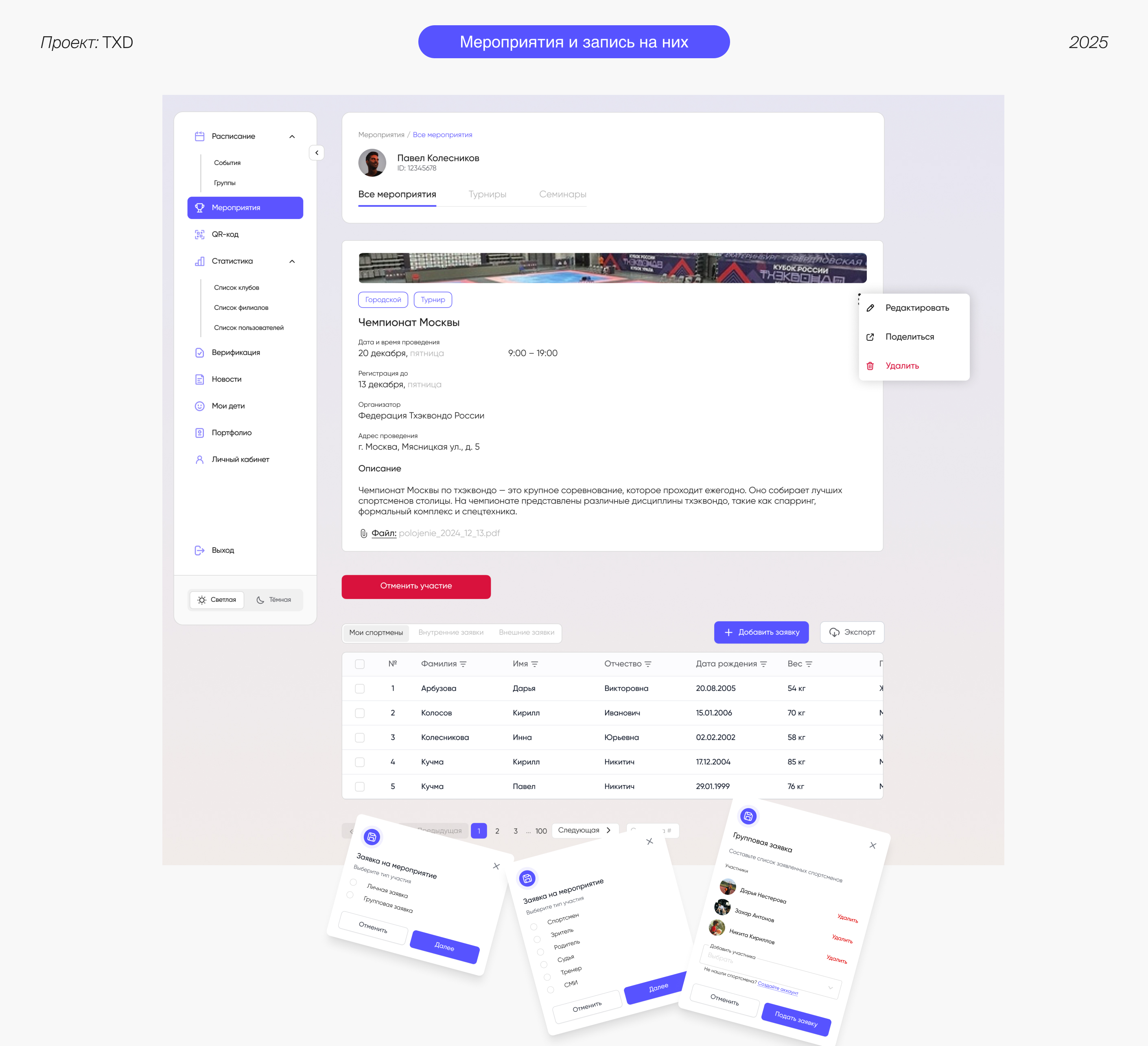 Интерфейс CRM-системы для Федерации Тхэквондо — Изображение №13 — Интерфейсы на Dprofile