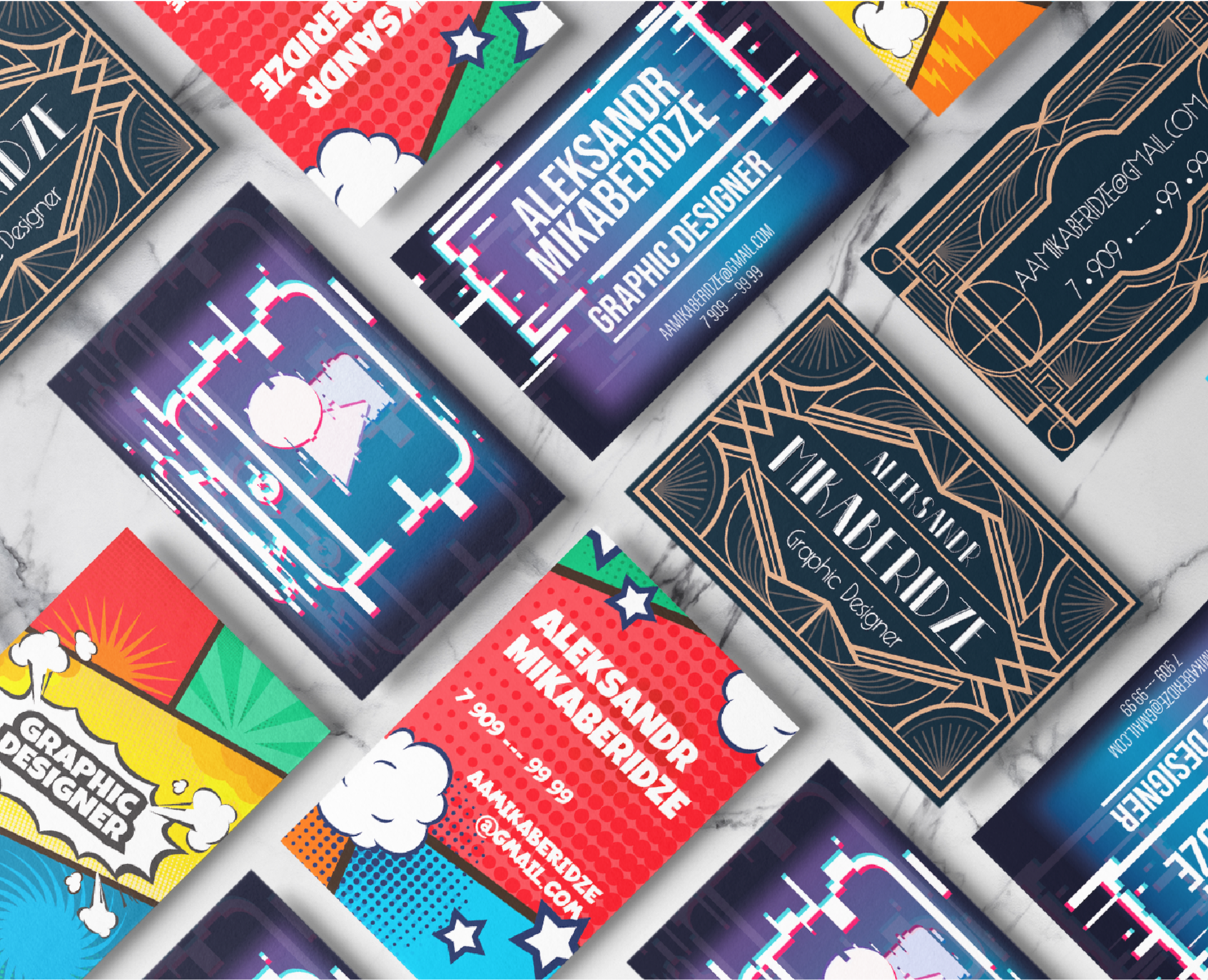 Business cards in different styles — Брендинг, Иллюстрация на Dprofile