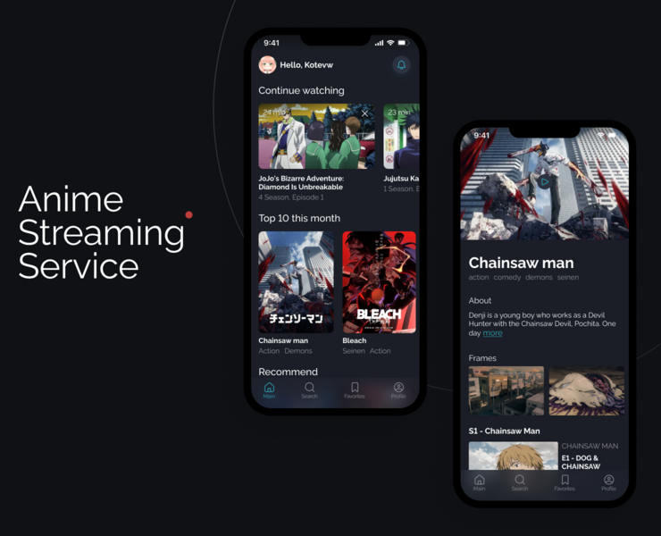 Anime streaming service — Интерфейсы на Dprofile