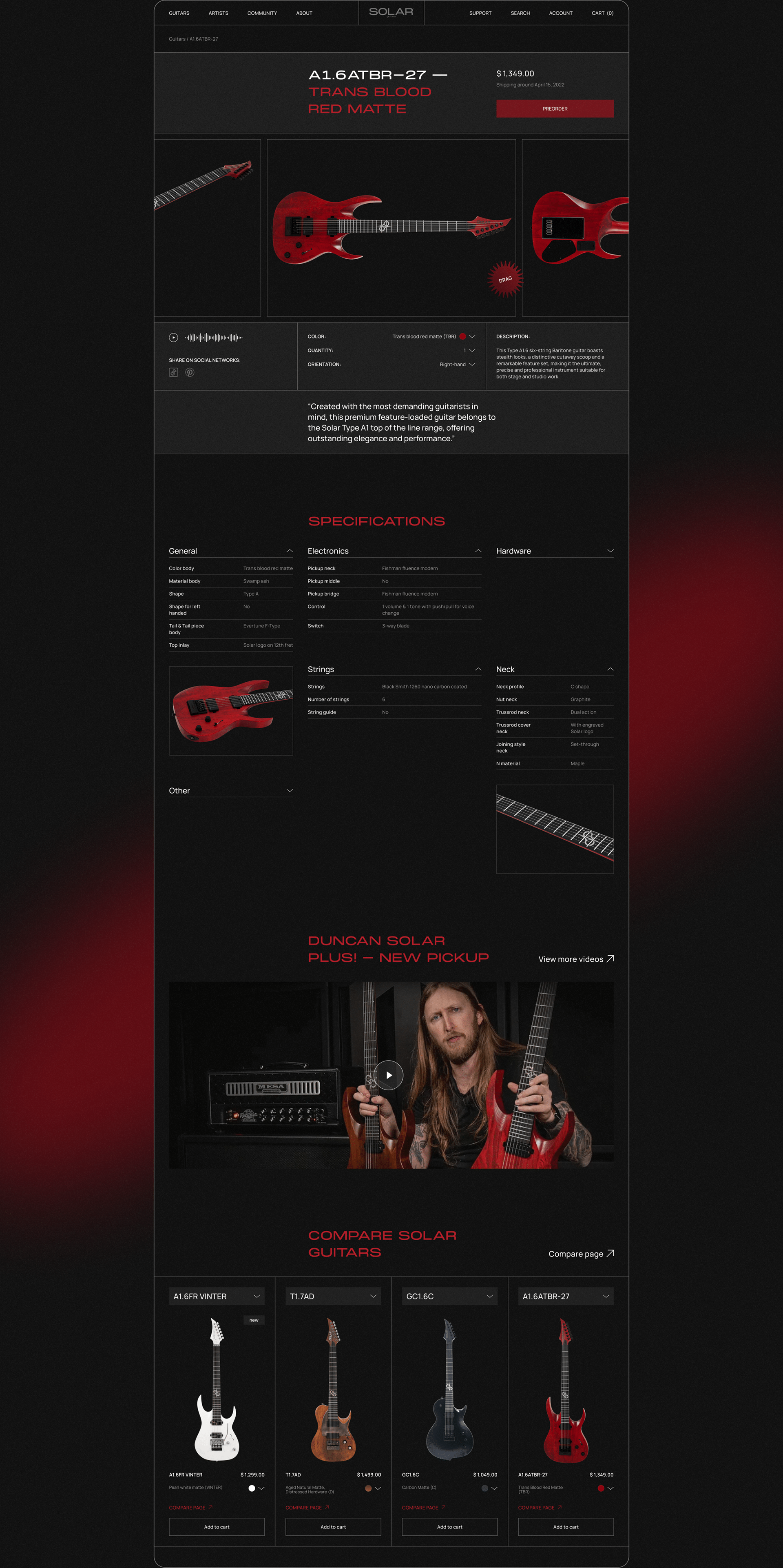Solar Guitars | E-commerce redesign — Изображение №6 — Интерфейсы, Брендинг на Dprofile