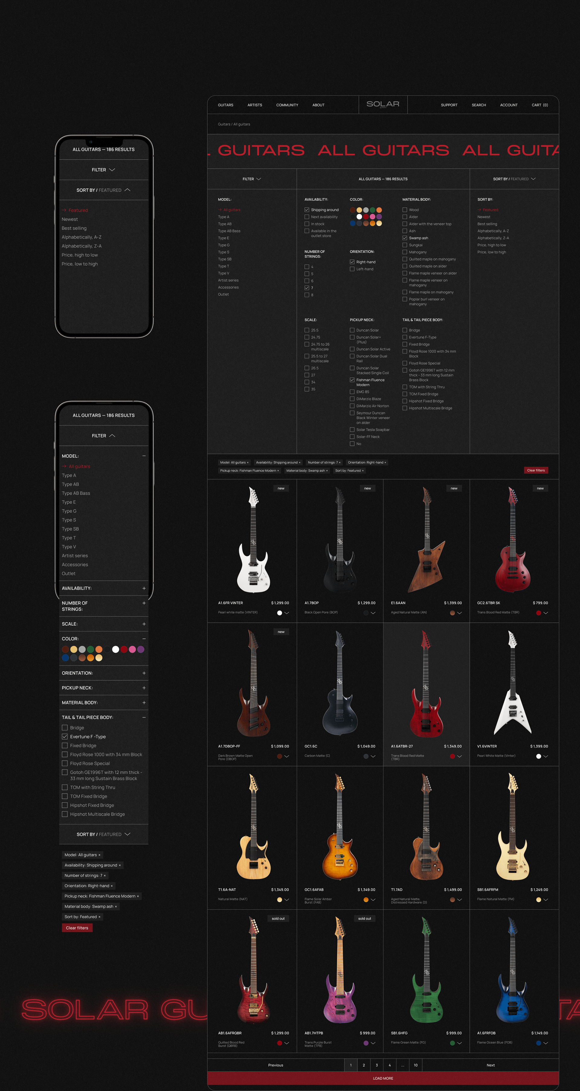Solar Guitars | E-commerce redesign — Изображение №4 — Интерфейсы, Брендинг на Dprofile