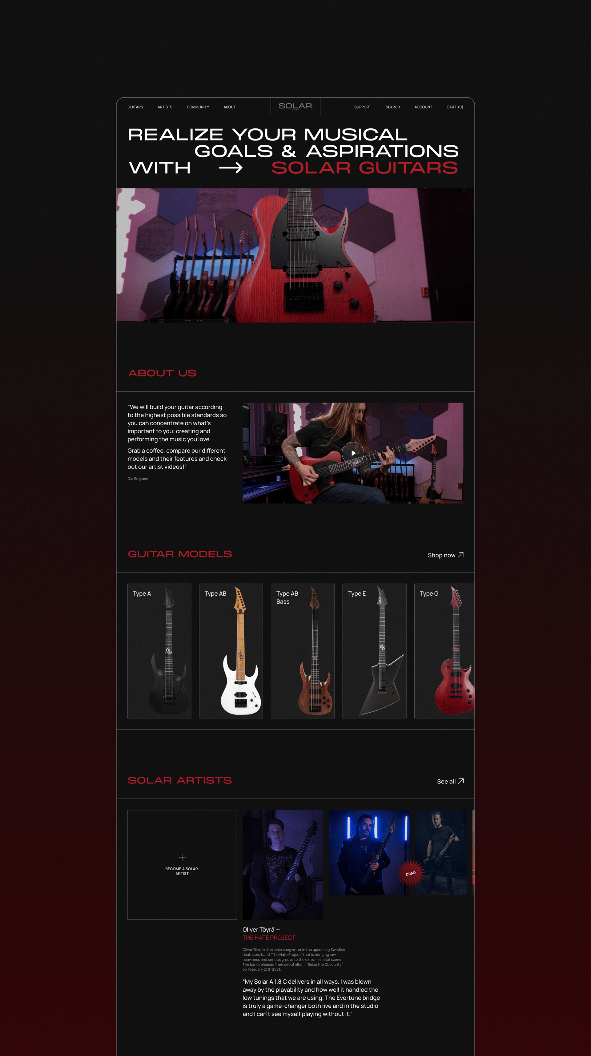Solar Guitars | E-commerce redesign — Изображение №2 — Интерфейсы, Брендинг на Dprofile