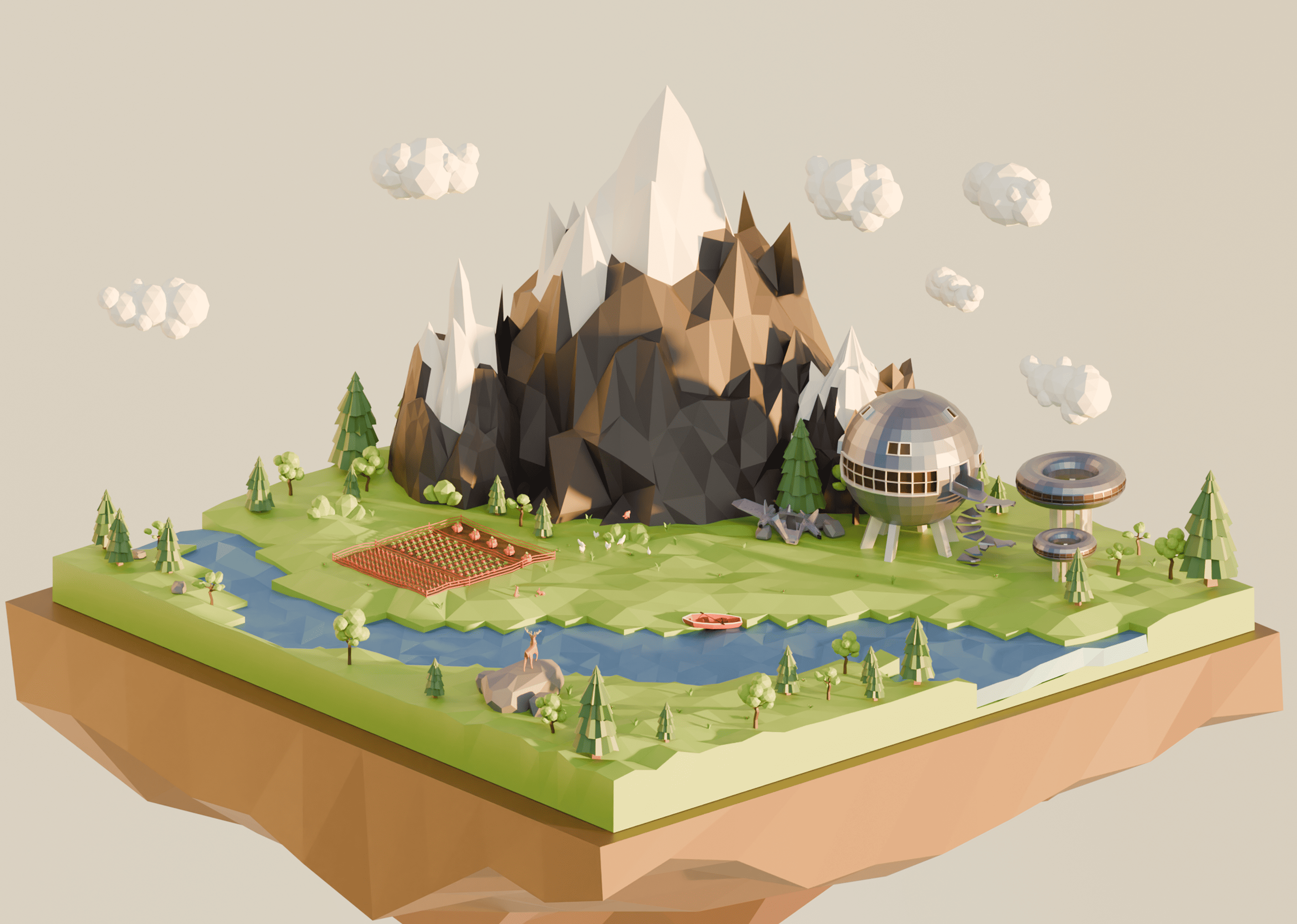 Концепт-сцена в стиле low-poly — Изображение №11 — Иллюстрация, 3D на Dprofile