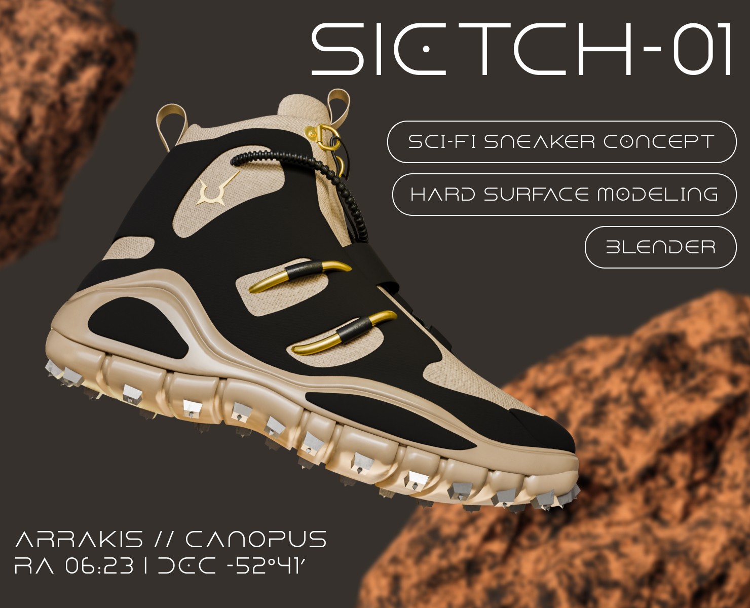 Sci-fi Sneaker Hard Surface modeling — Иллюстрация, 3D на Dprofile