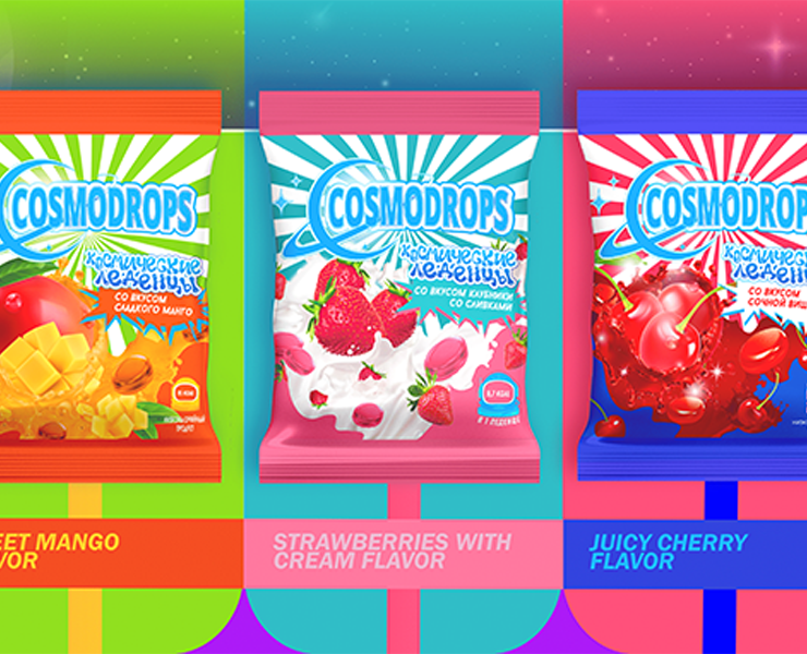 Дизайн упаковки и логотипа леденцовых конфет COSMODROPS — Интерфейсы, Брендинг на Dprofile