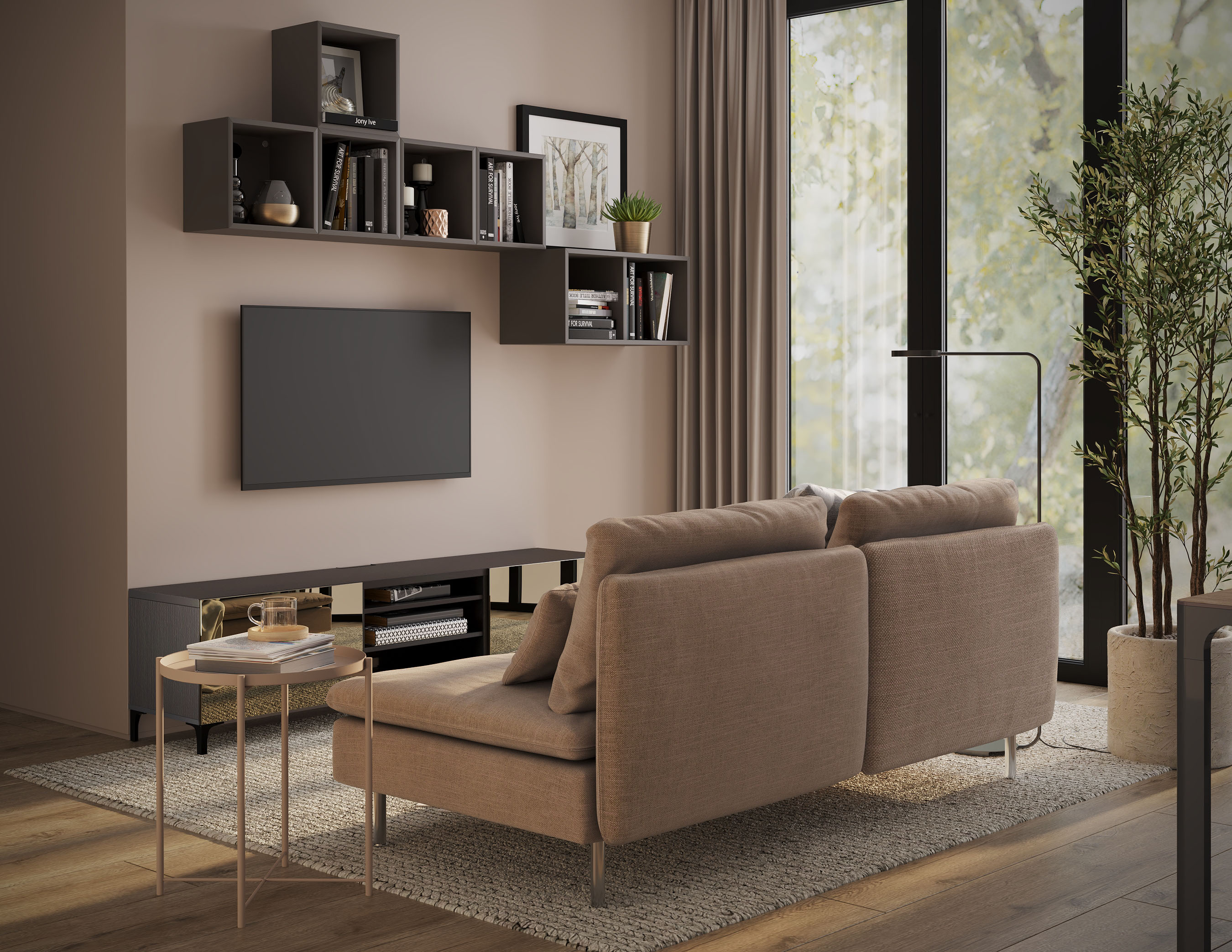Living room in coffee tones — Изображение №3 — Иллюстрация, 3D на Dprofile