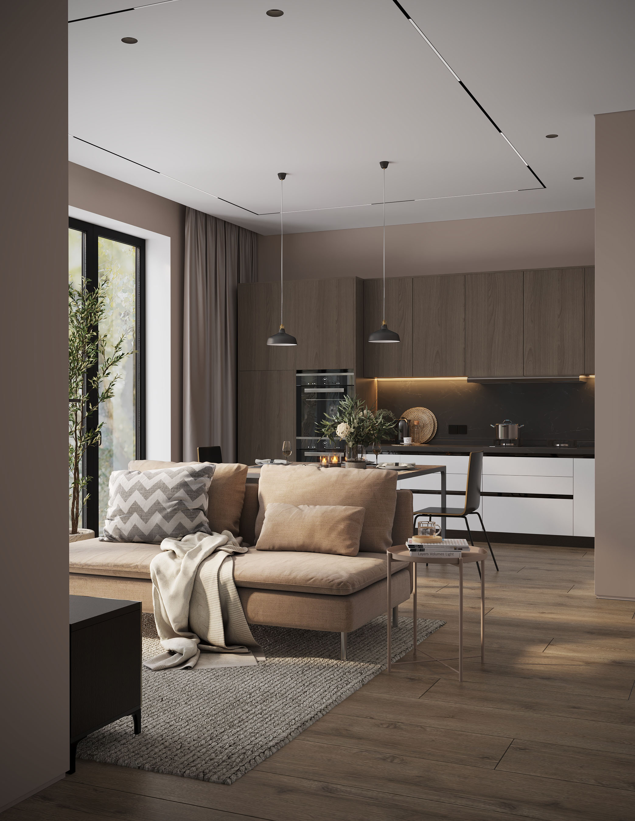 Living room in coffee tones — Изображение №1 — Иллюстрация, 3D на Dprofile