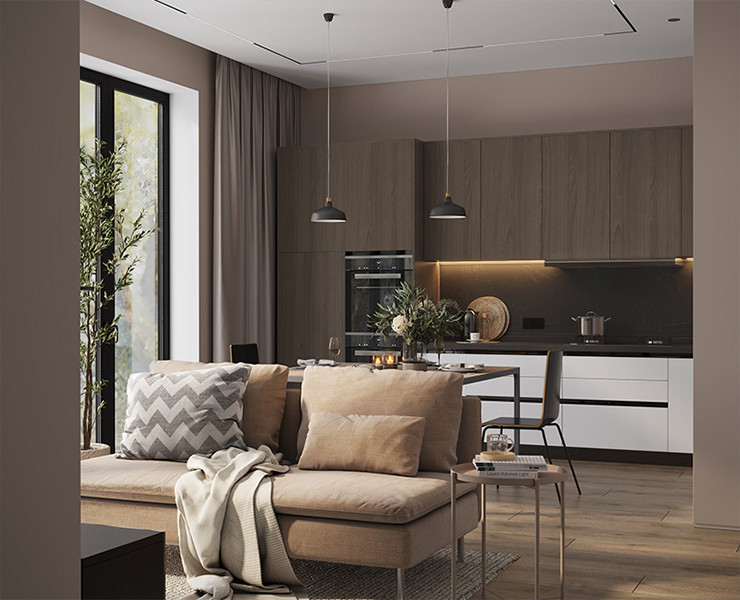 Living room in coffee tones — Иллюстрация, 3D на Dprofile
