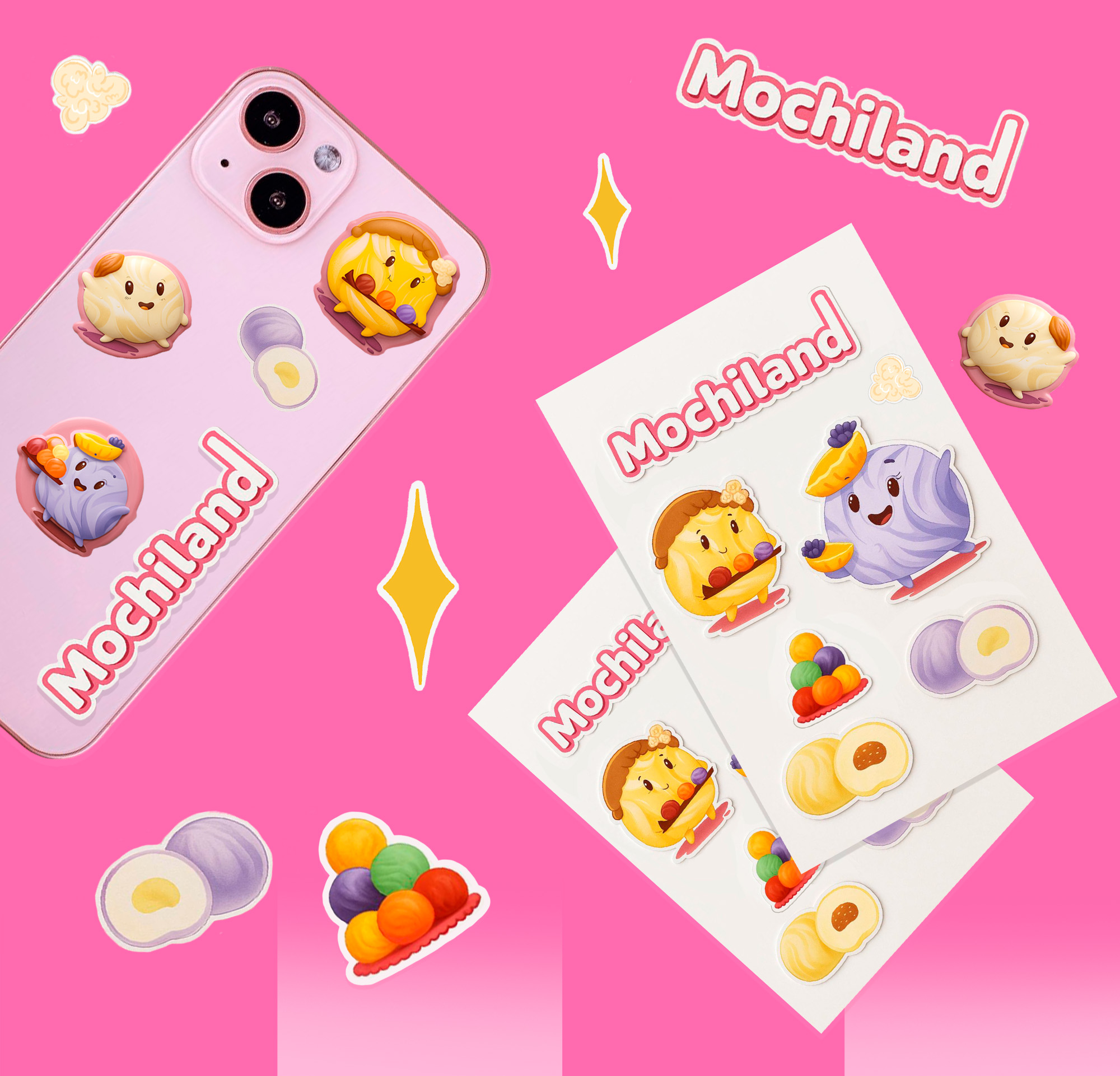 Mochiland.  Бренд персонаж для кафе мотти — Изображение №9 — Брендинг, Иллюстрация на Dprofile