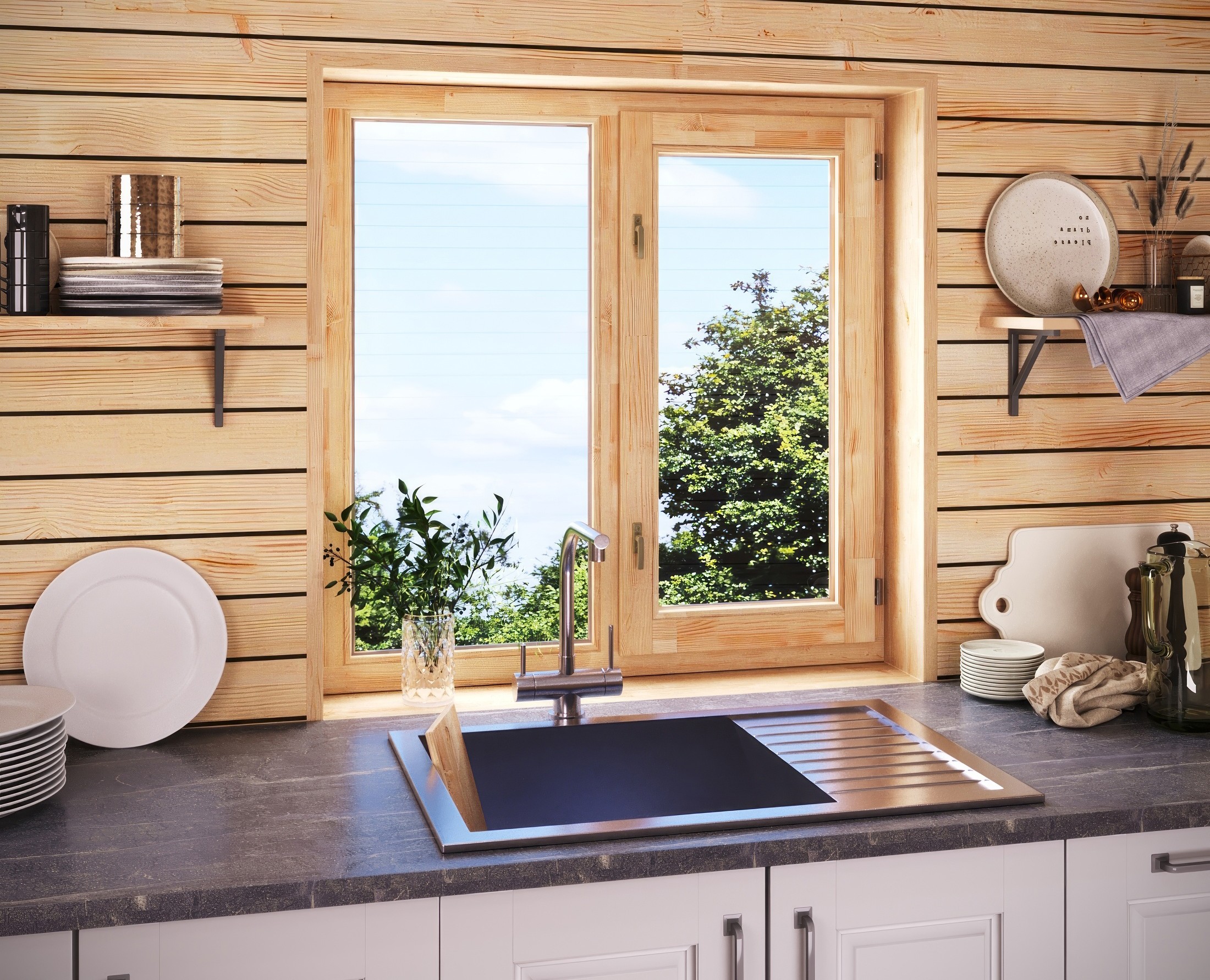 Деревянное окно | клеенный массив сосны | wooden window на Dprofile