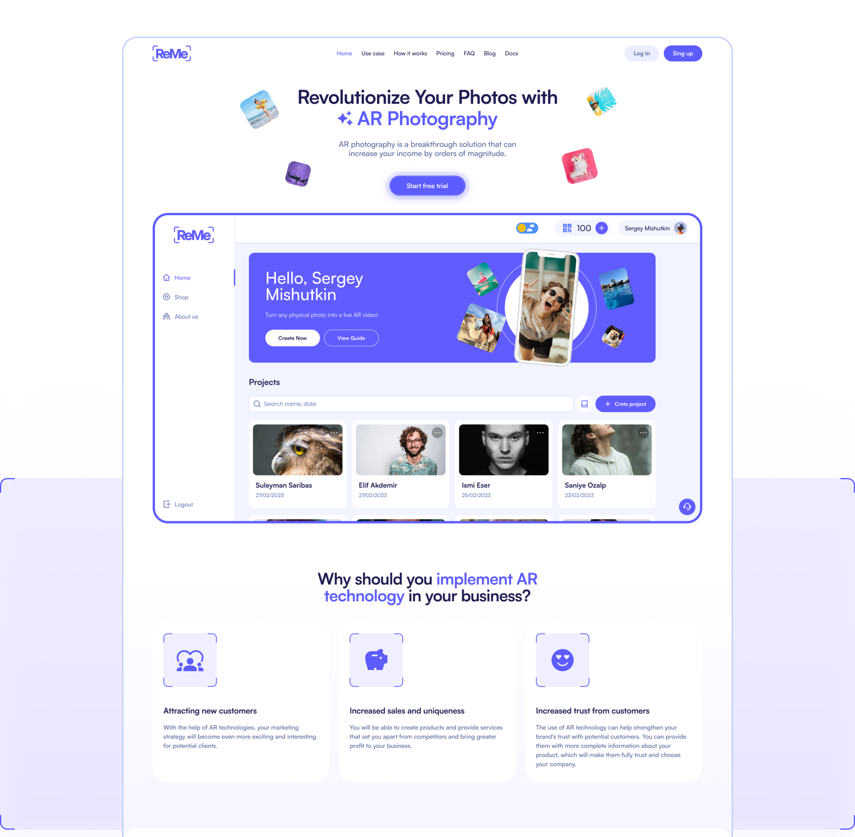Platform ReMe for AR Photo | UI UX design — Изображение №6 — Интерфейсы, Иллюстрация на Dprofile