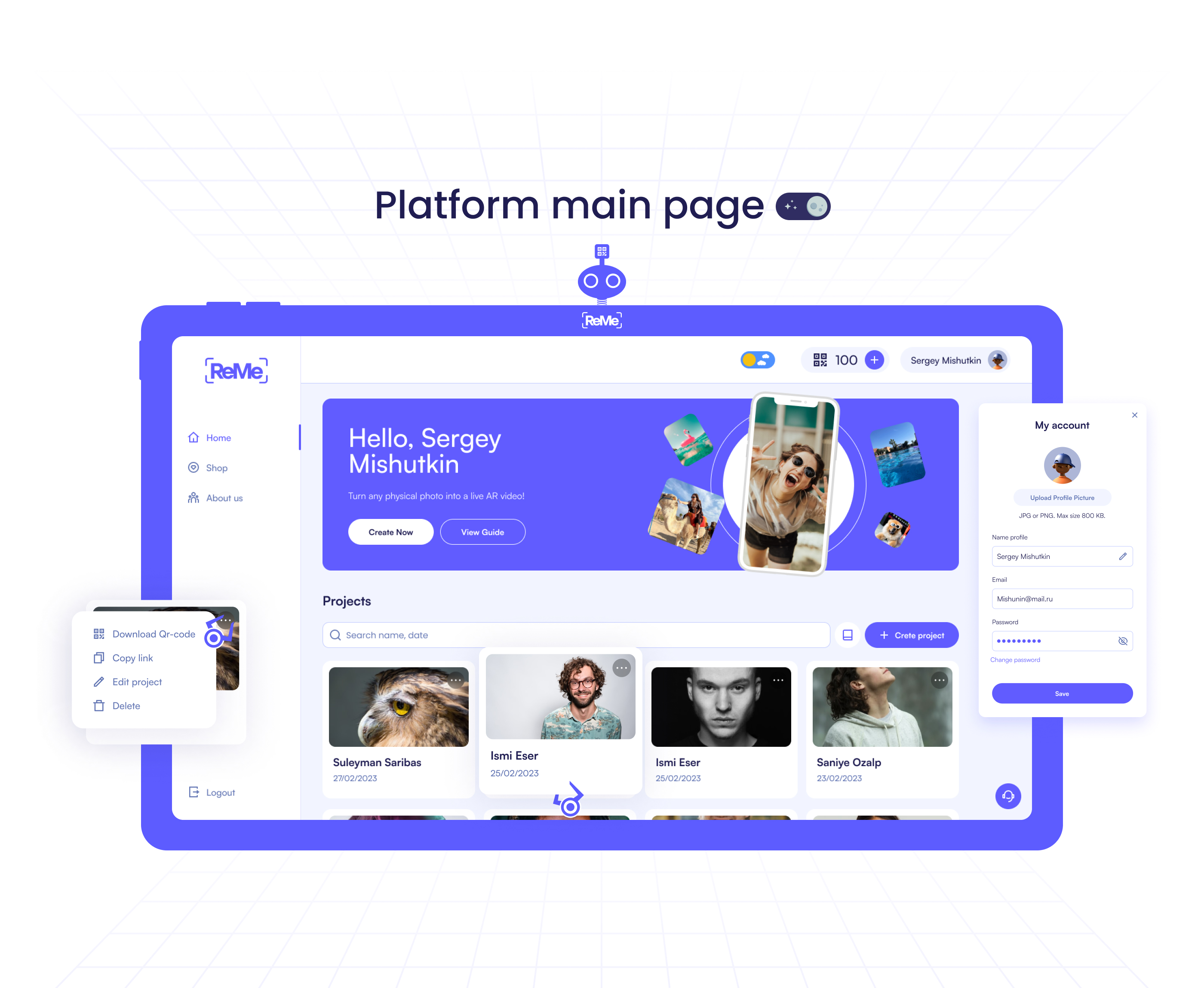 Platform ReMe for AR Photo | UI UX design — Изображение №13 — Интерфейсы, Иллюстрация на Dprofile