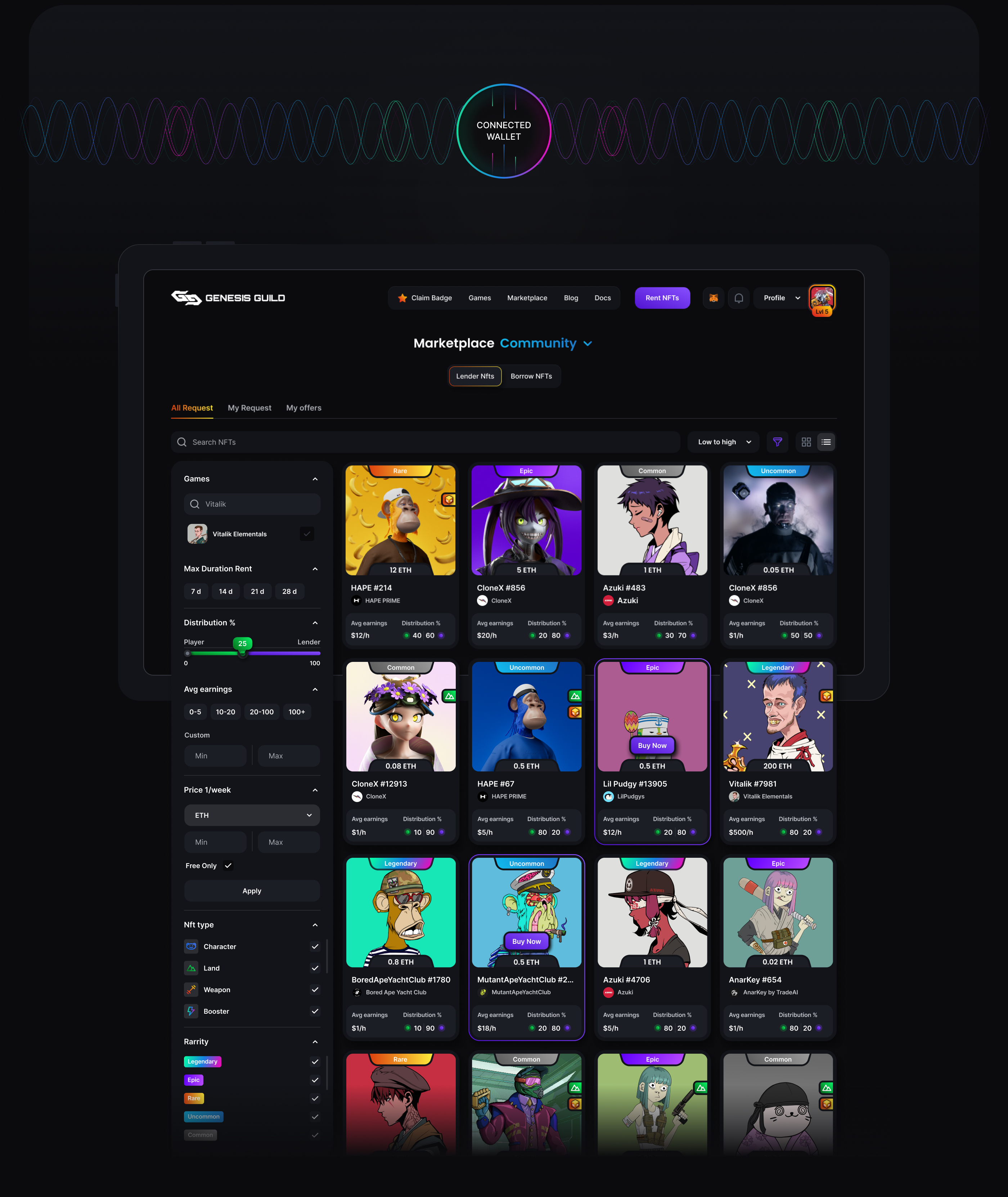 Genesis Guild Platform for rent NFTs | UI UX design — Изображение №12 — Интерфейсы на Dprofile