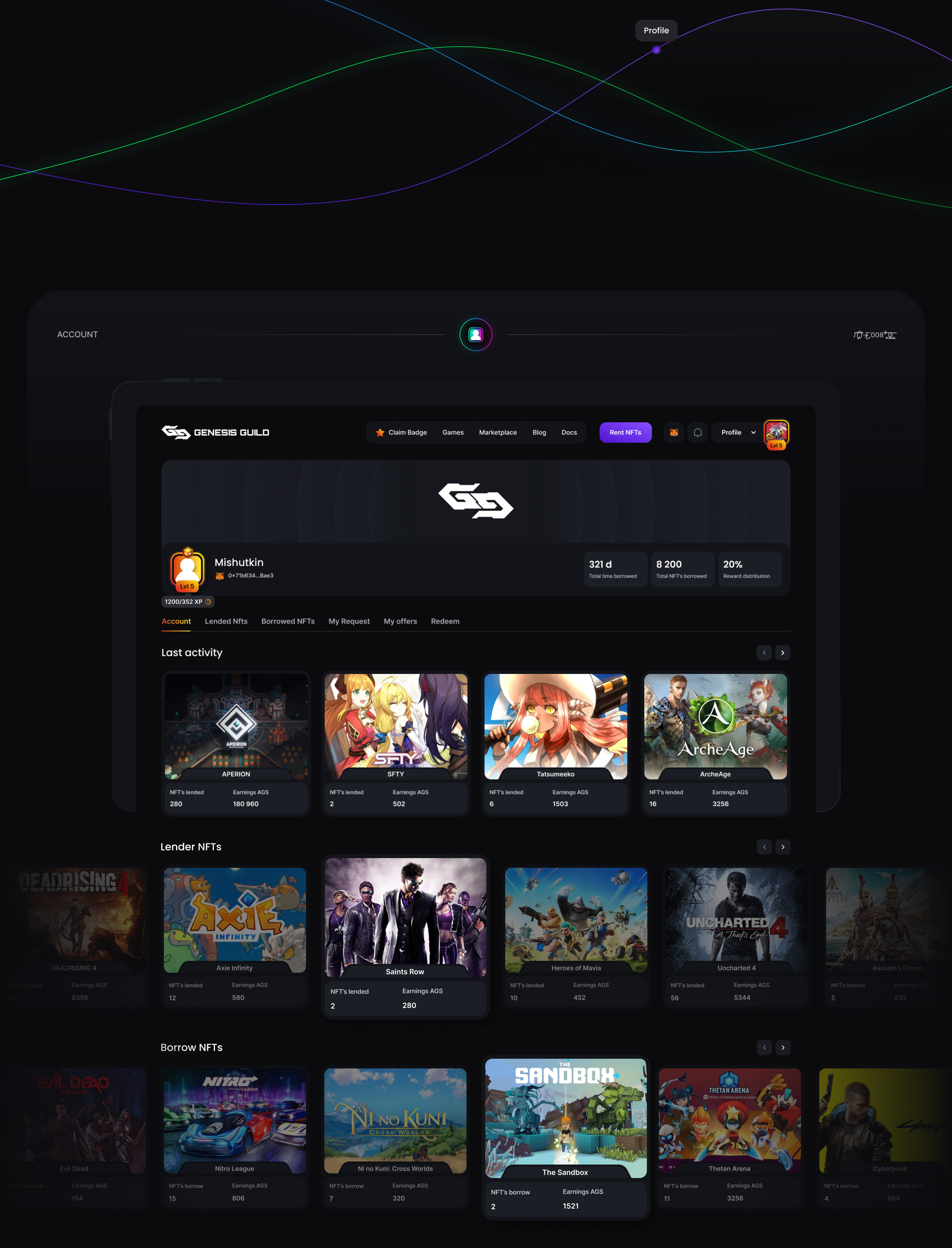 Genesis Guild Platform for rent NFTs | UI UX design — Изображение №15 — Интерфейсы на Dprofile