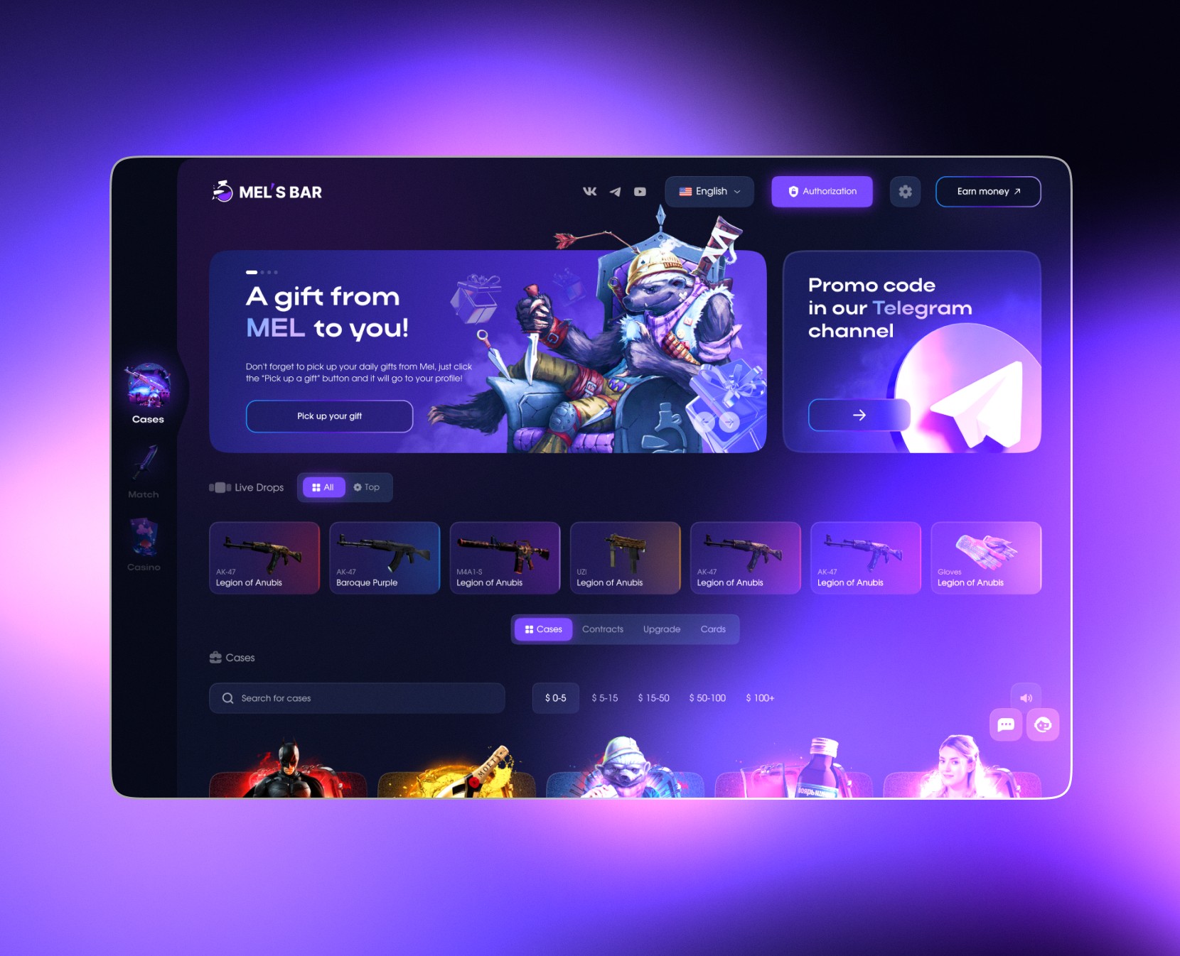 UX/UI Website redesign for online-casino / Mel's Bar — Интерфейсы, Графика на Dprofile