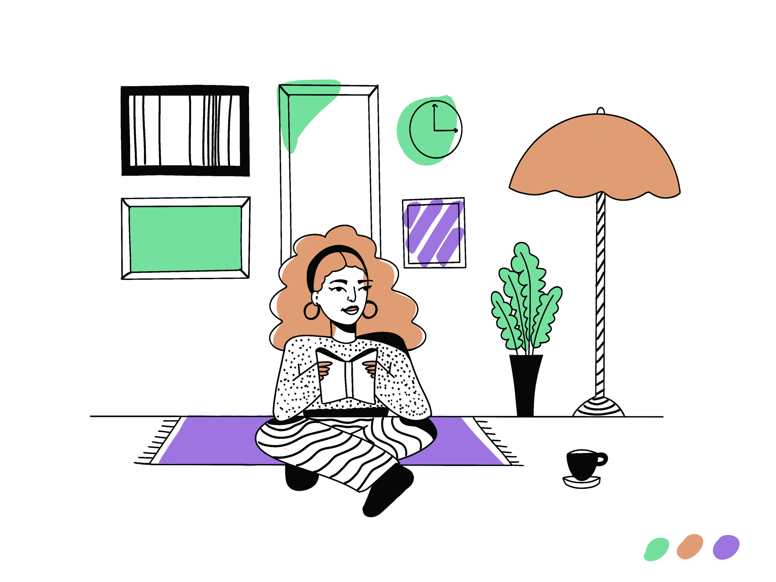 (ПРОДАЕТСЯ) Девушка дома на ковре читает книгу — Изображение №5 — Иллюстрация на Dprofile