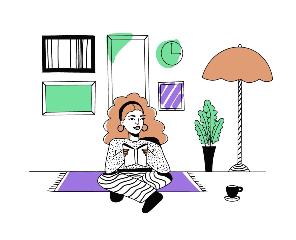 (ПРОДАЕТСЯ) Девушка дома на ковре читает книгу на Dprofile