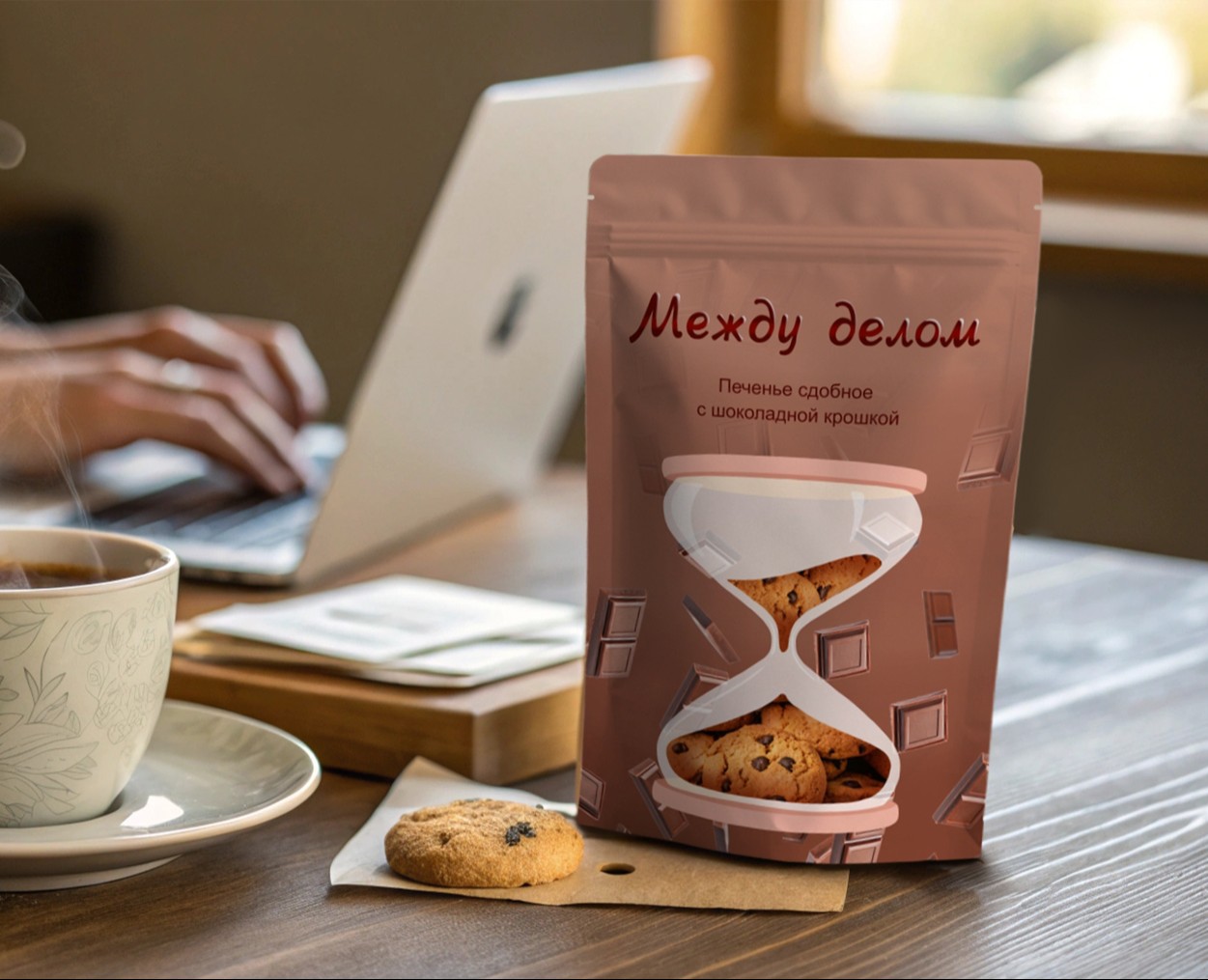 Упаковка печенья "Между делом". Концепт проект. Леттеринг — Брендинг, Иллюстрация на Dprofile