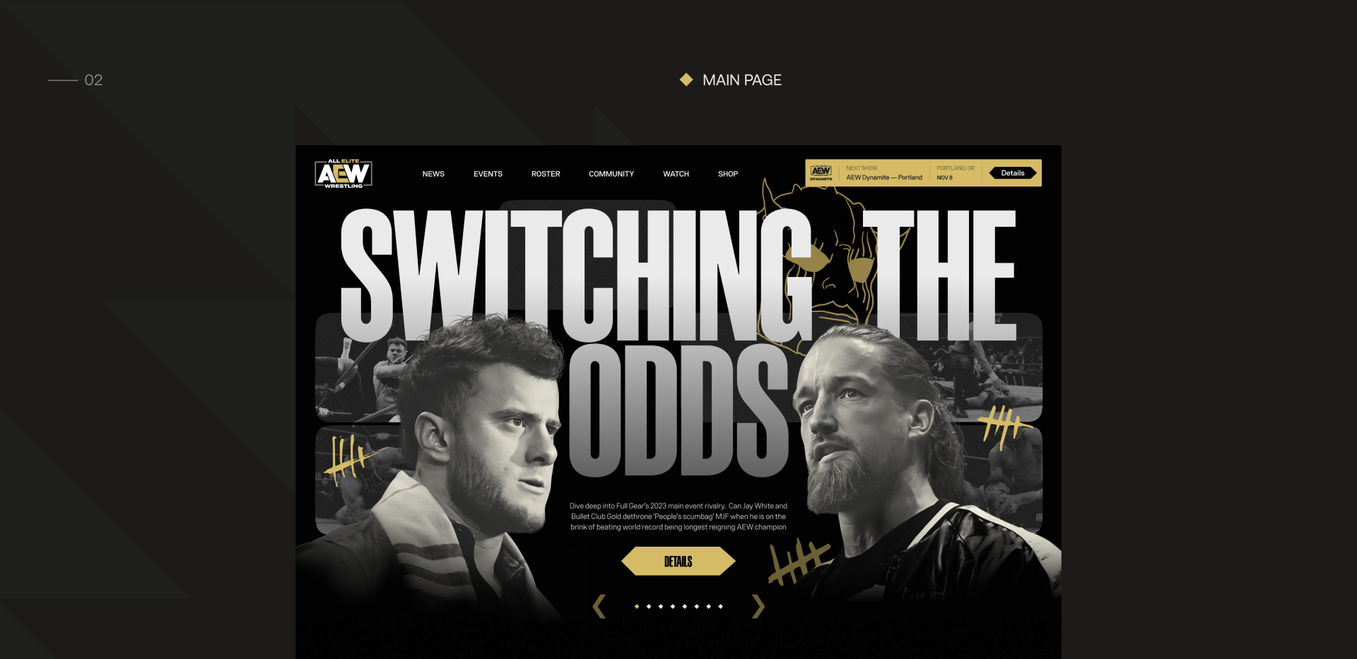 All Elite Wrestling/редизайн корпоративного сайта — Изображение №3 — Графика, Интерфейсы на Dprofile
