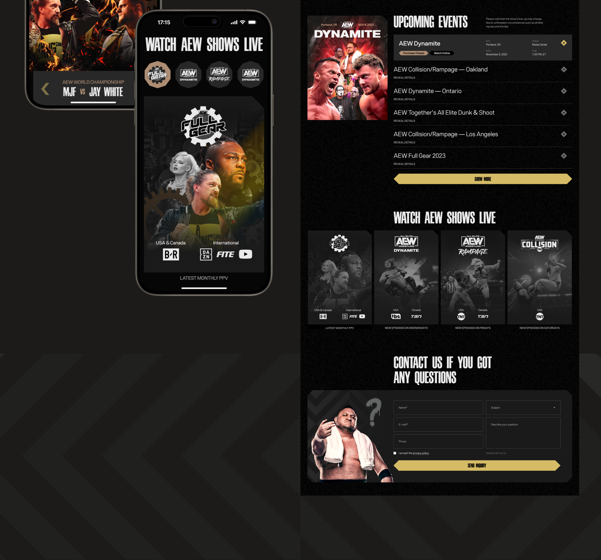 All Elite Wrestling/редизайн корпоративного сайта — Изображение №10 — Графика, Интерфейсы на Dprofile