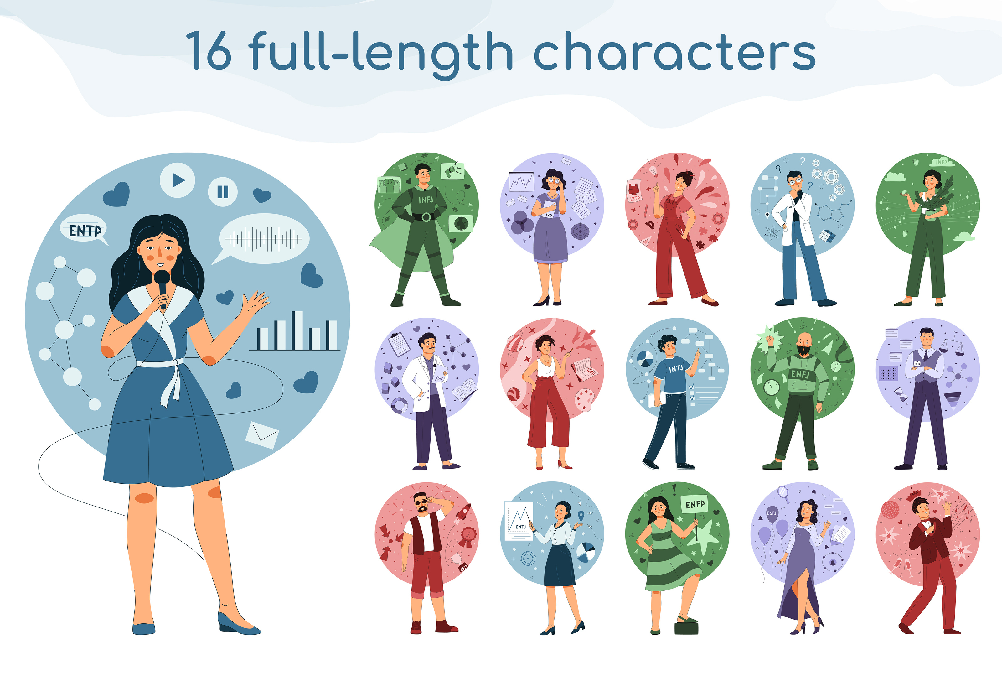 MBTI consept, collection of different character — Изображение №4 — Иллюстрация на Dprofile