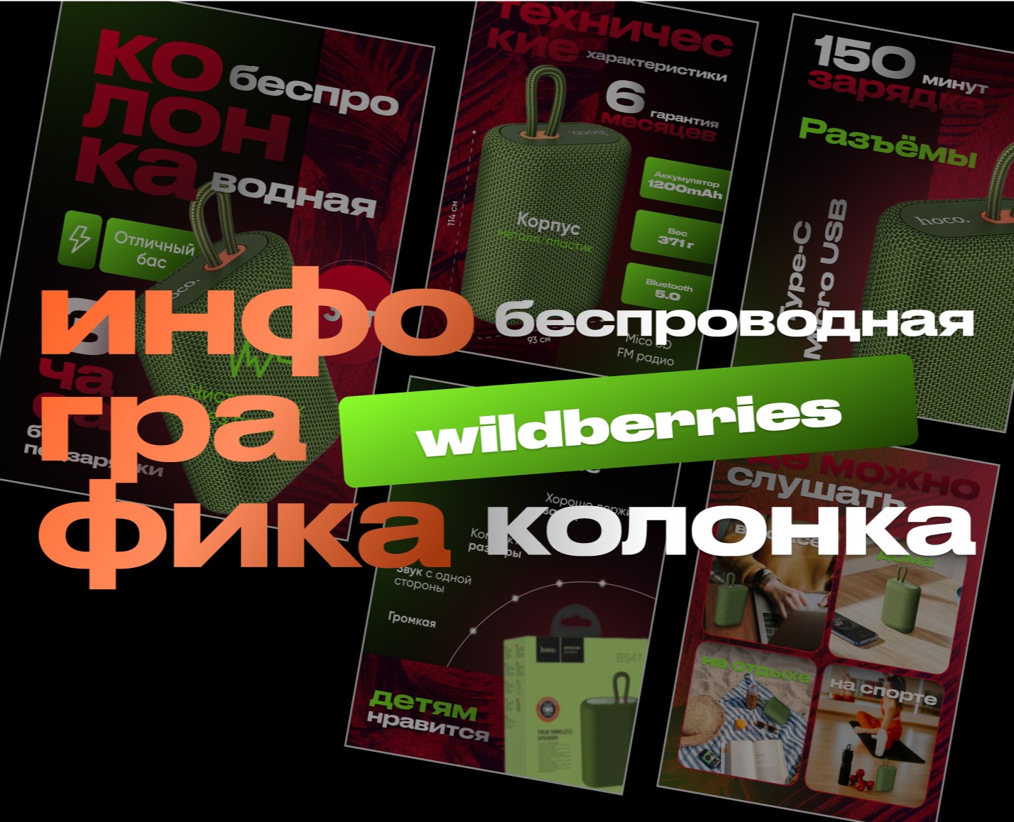 Дизайн карточки товара. Инфографика. Bluetooth колонка — Графика, Маркетинг на Dprofile