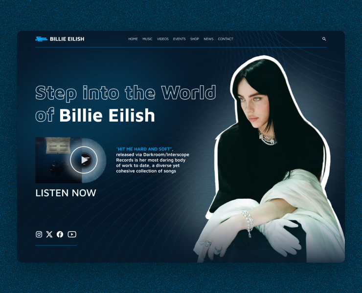 Website cover: Billie Eilish — Интерфейсы, Графика на Dprofile