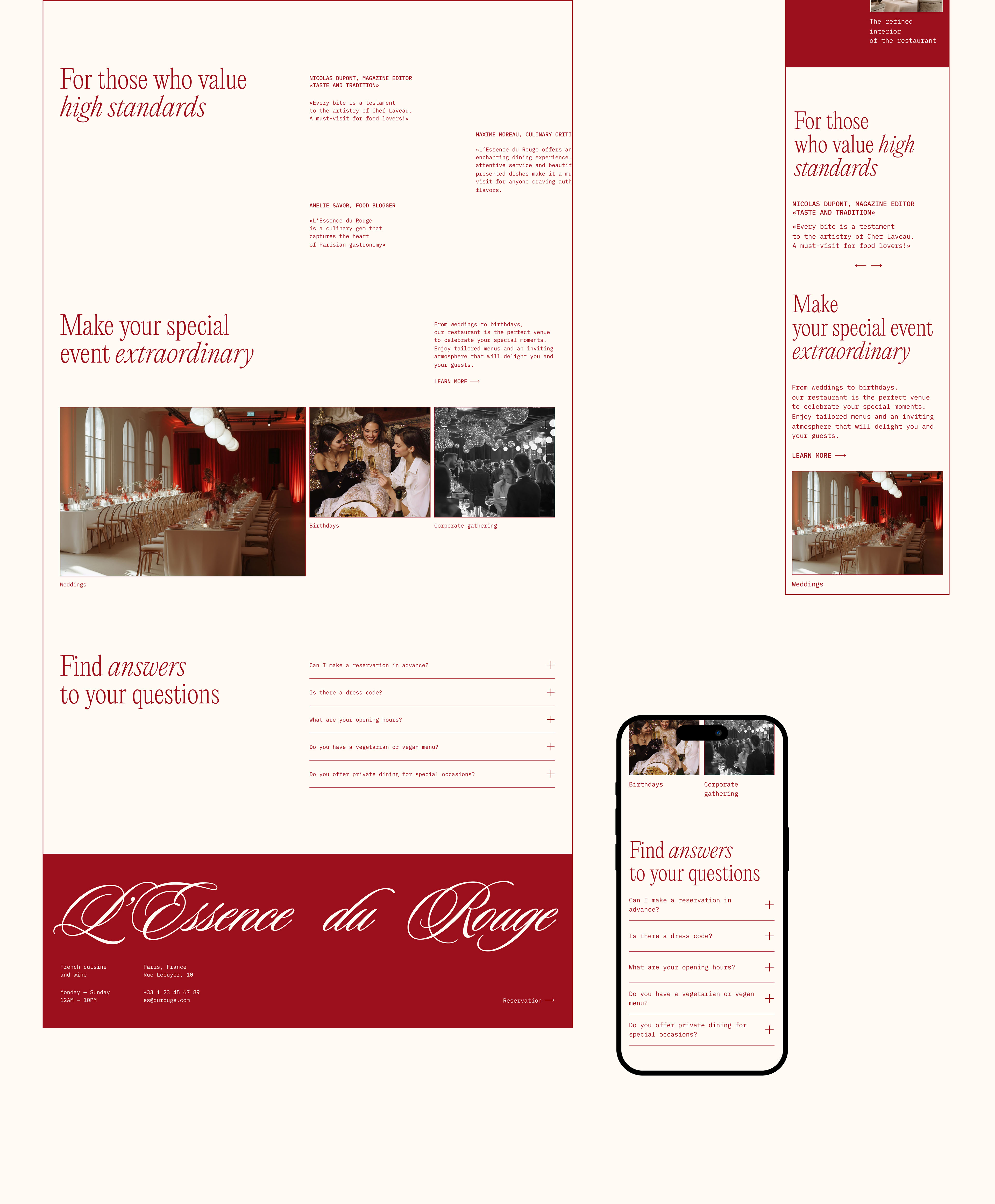 Restaurant L’Essence du Rouge / Website design — Изображение №10 — Интерфейсы, Брендинг на Dprofile