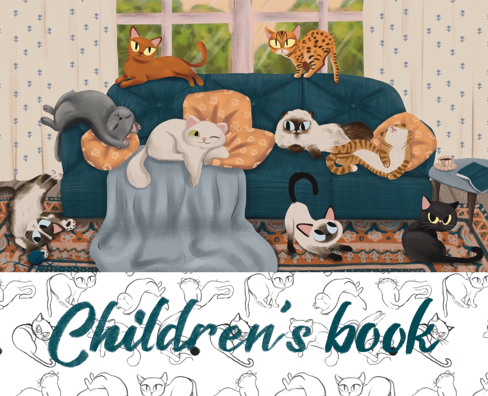 «Коты и кошки» - иллюстрация для детской книжки с окошками — Иллюстрация на Dprofile