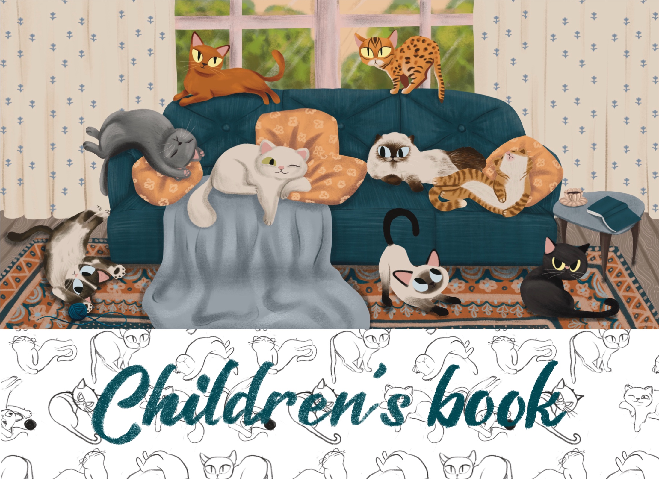 «Коты и кошки» - иллюстрация для детской книжки с окошками — Изображение №1 — Иллюстрация на Dprofile