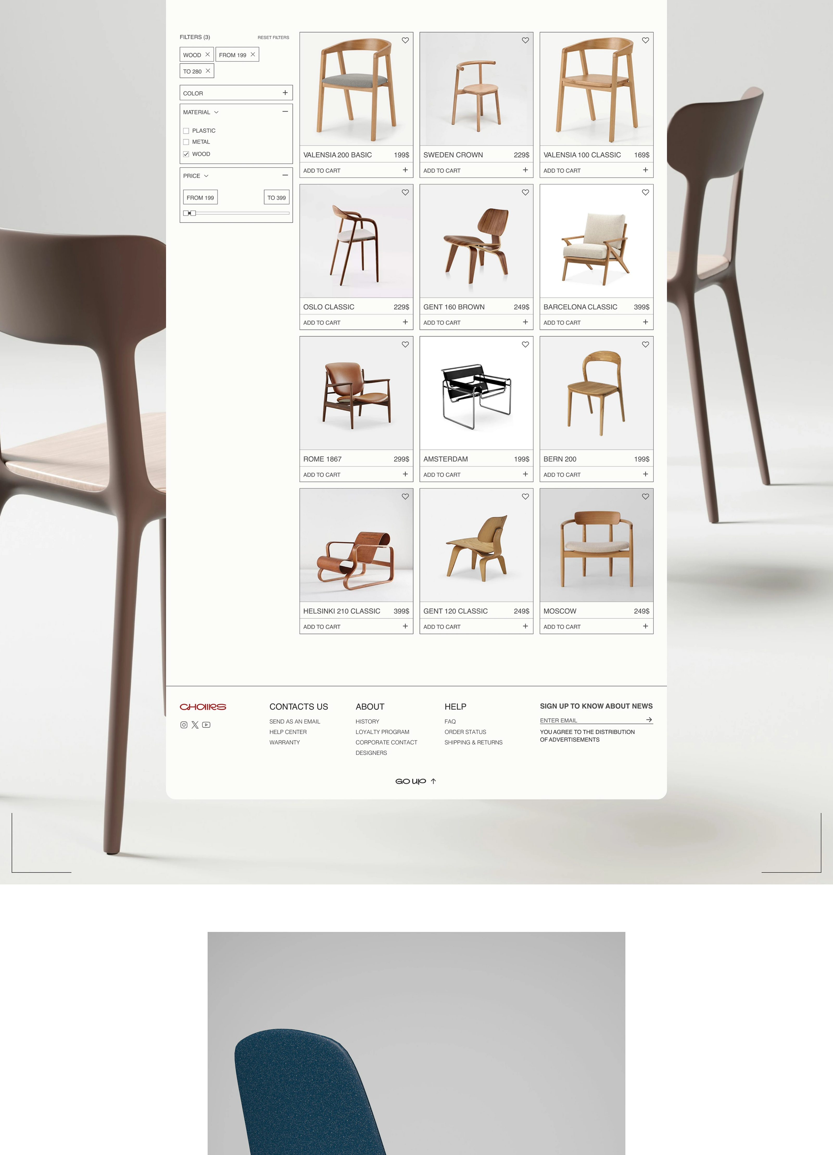 CHAIRS | E-COMMERCE WEBSITE DESIGN — Изображение №5 — Интерфейсы, Брендинг на Dprofile