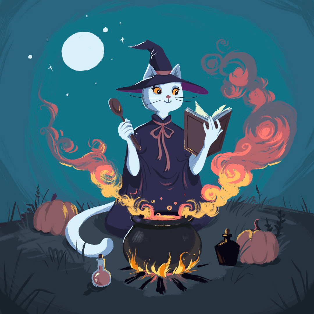 Little witch cat - series of illustrations — Изображение №4 — Иллюстрация на Dprofile