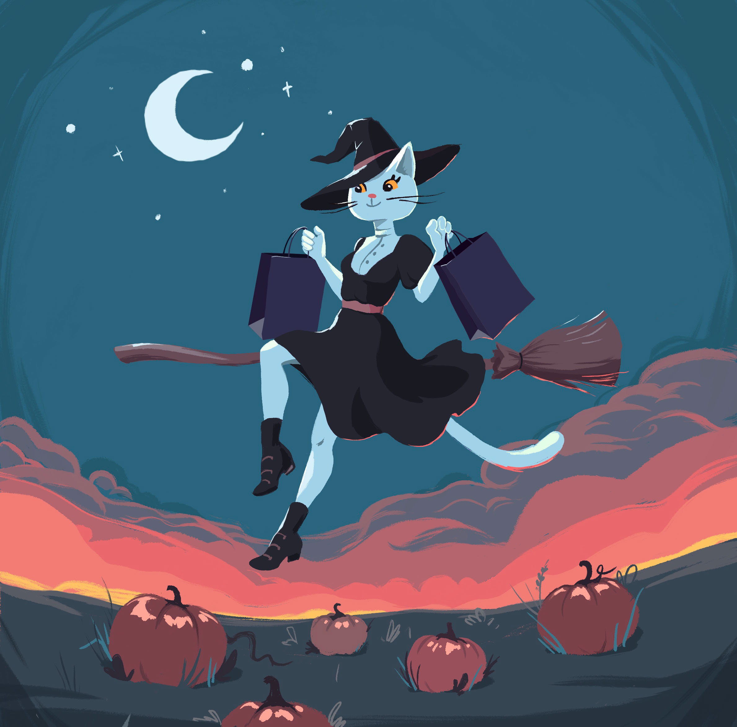 Little witch cat - series of illustrations — Изображение №2 — Иллюстрация на Dprofile