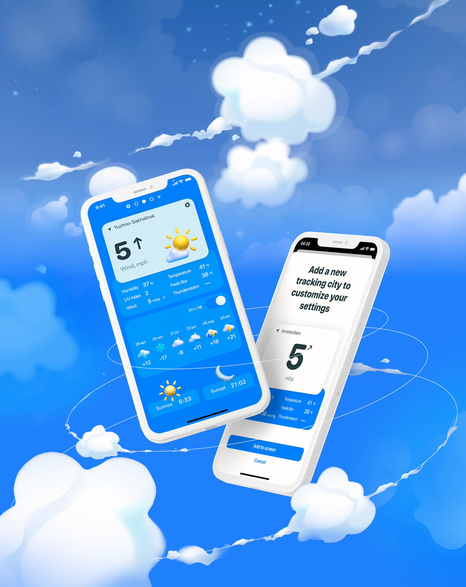 weather forecast app — Изображение №1 — Интерфейсы, 3D на Dprofile